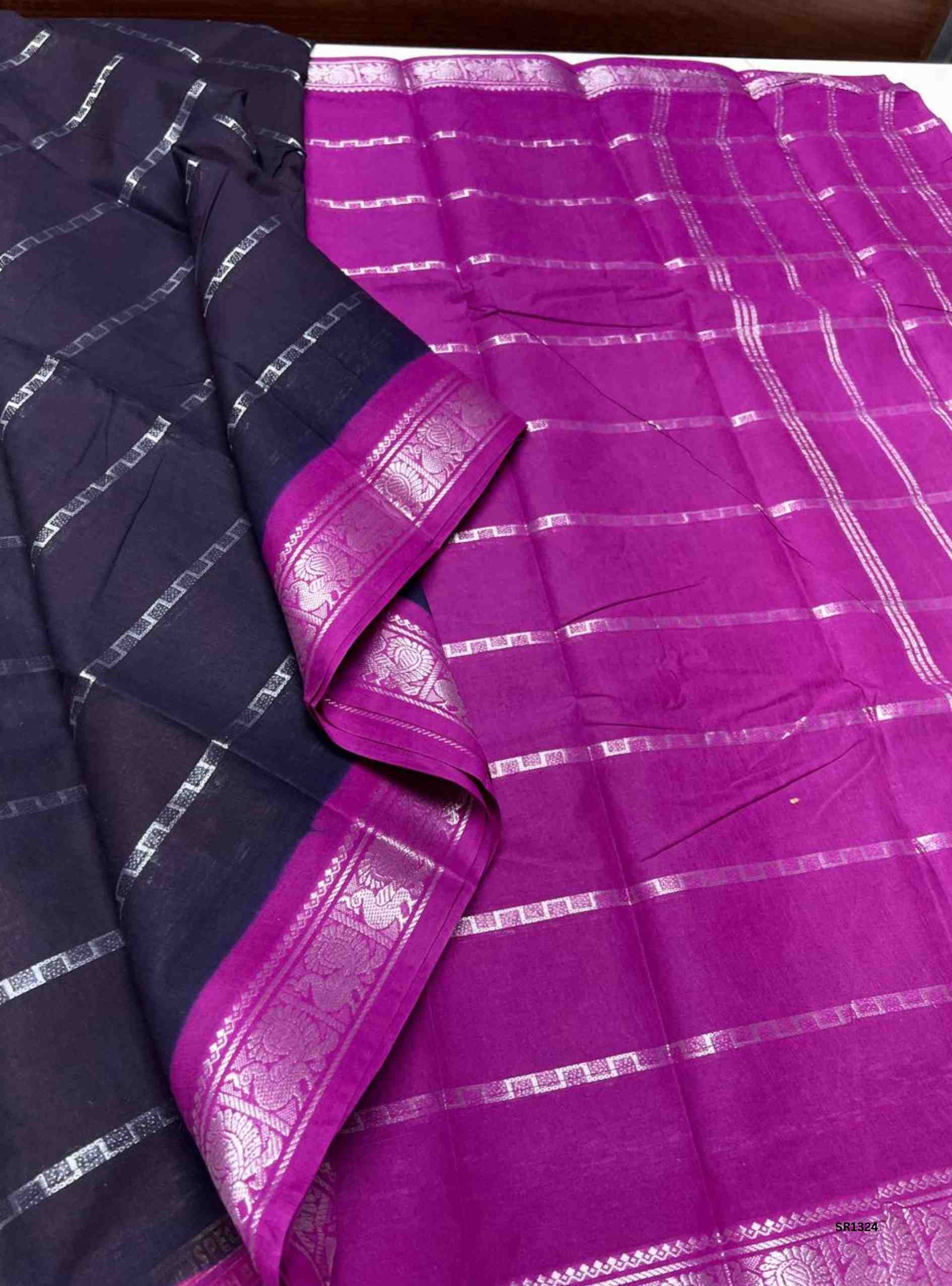 Ink Blue & Vadamalli - Velthaari Chungudi Cotton Saree