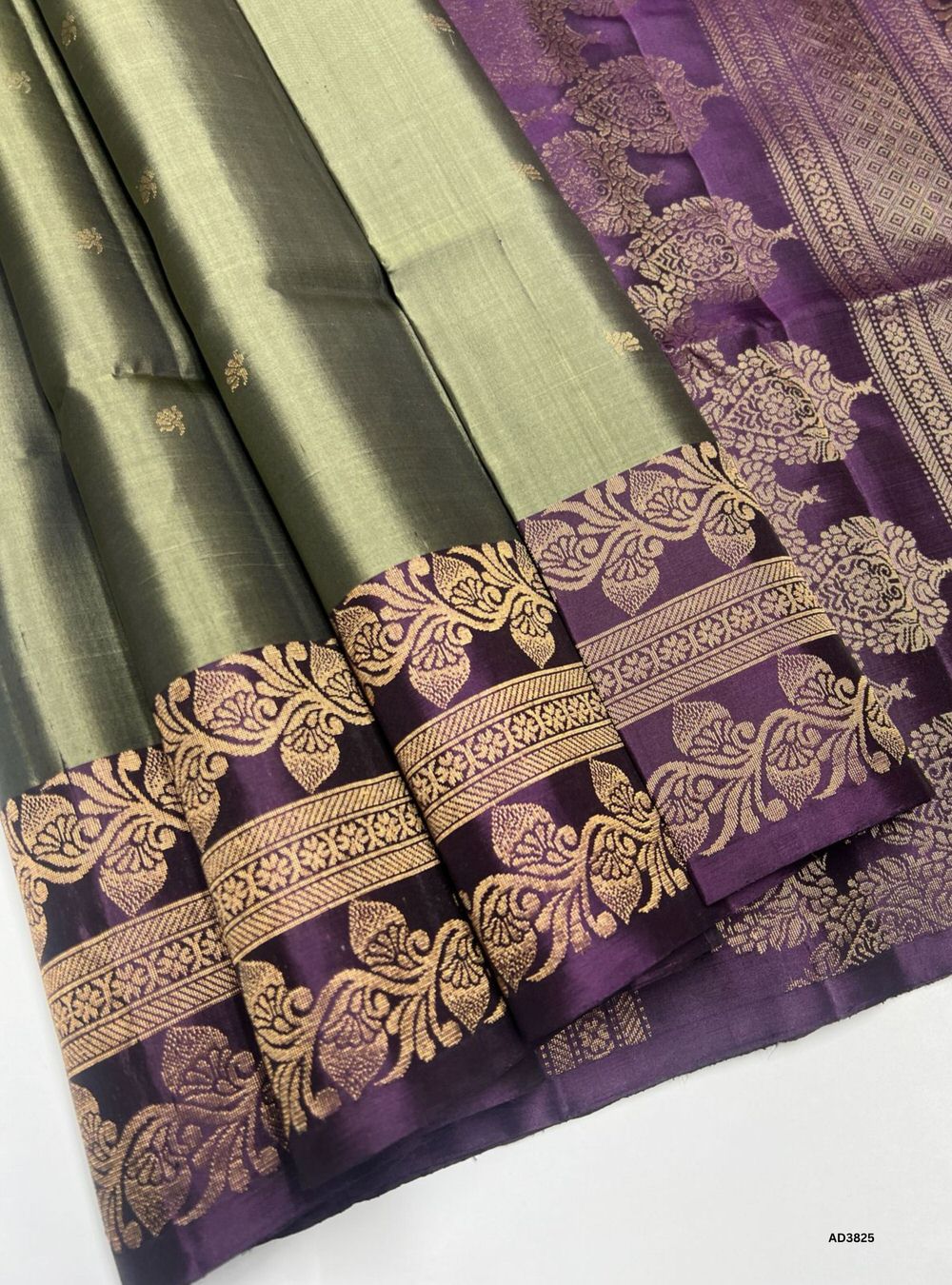 Basil Green & Plum - One Side Border Soft Silk Saree