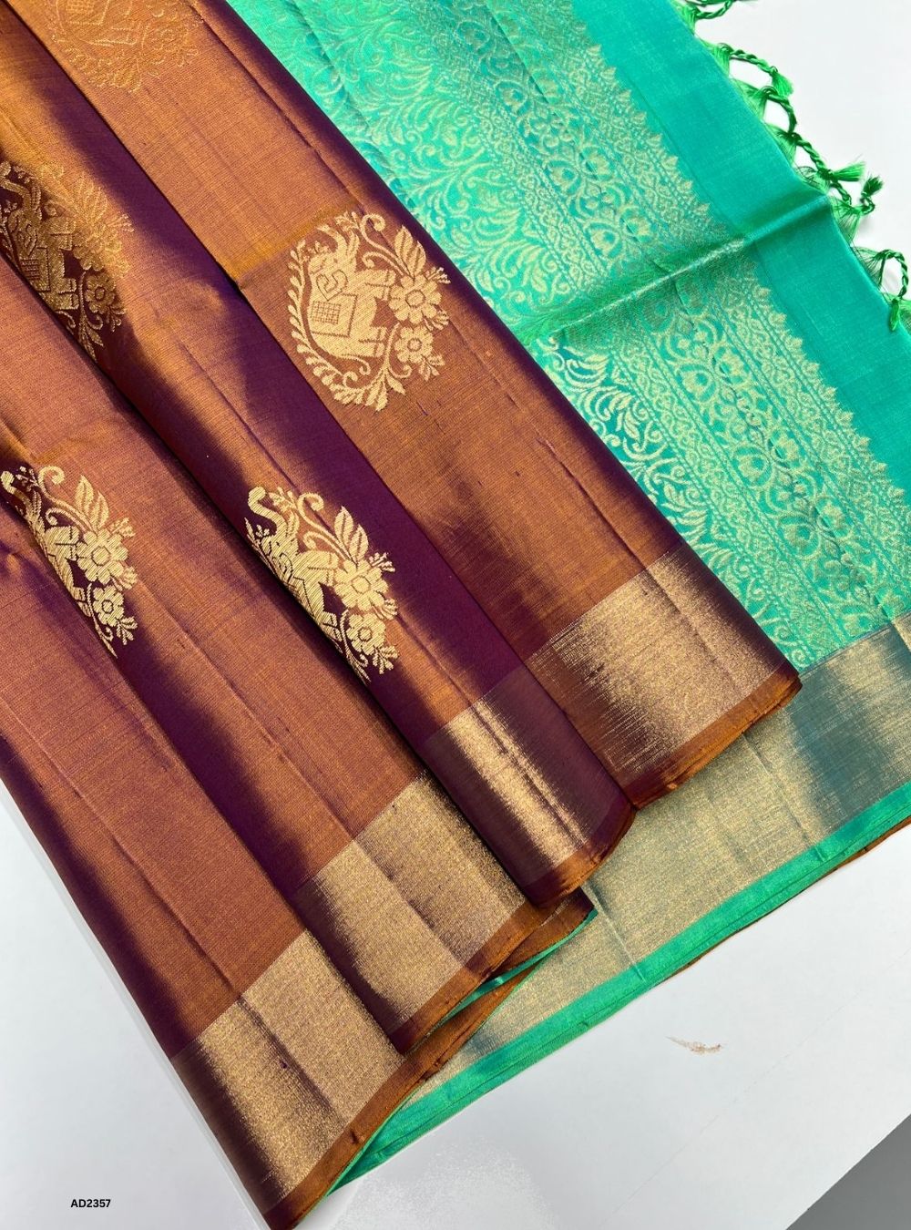 Dual Tone Orange & Sea Green - Soft Silk Saree