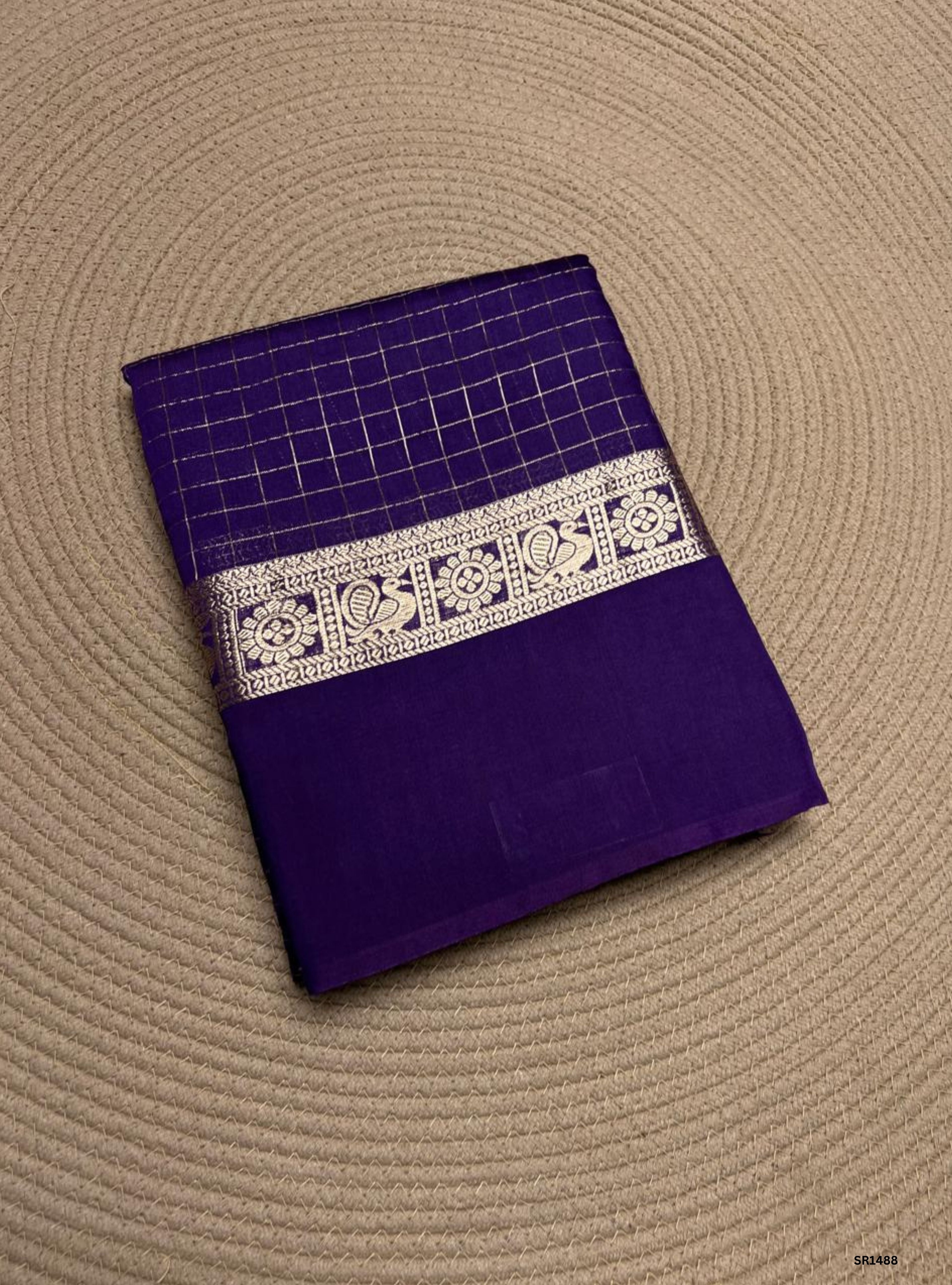 Purple - Viscose Goergette Checkerd Saree