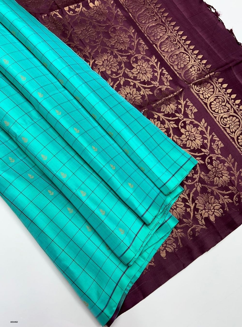 Turquoise & Wine - Soft Silk Saree
