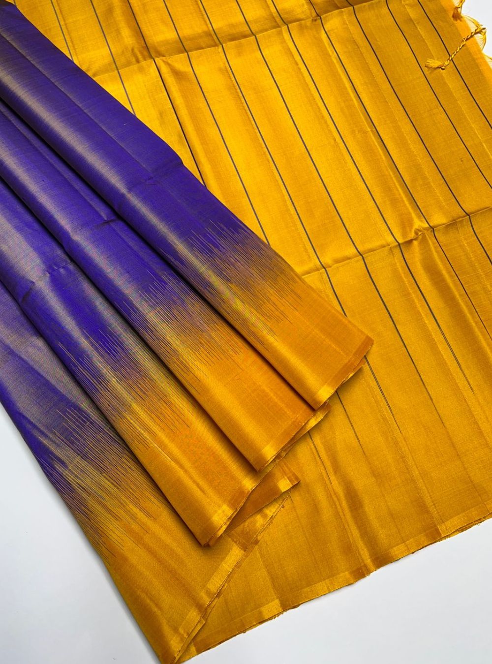 Blue & Yellow - Soft Silk Saree