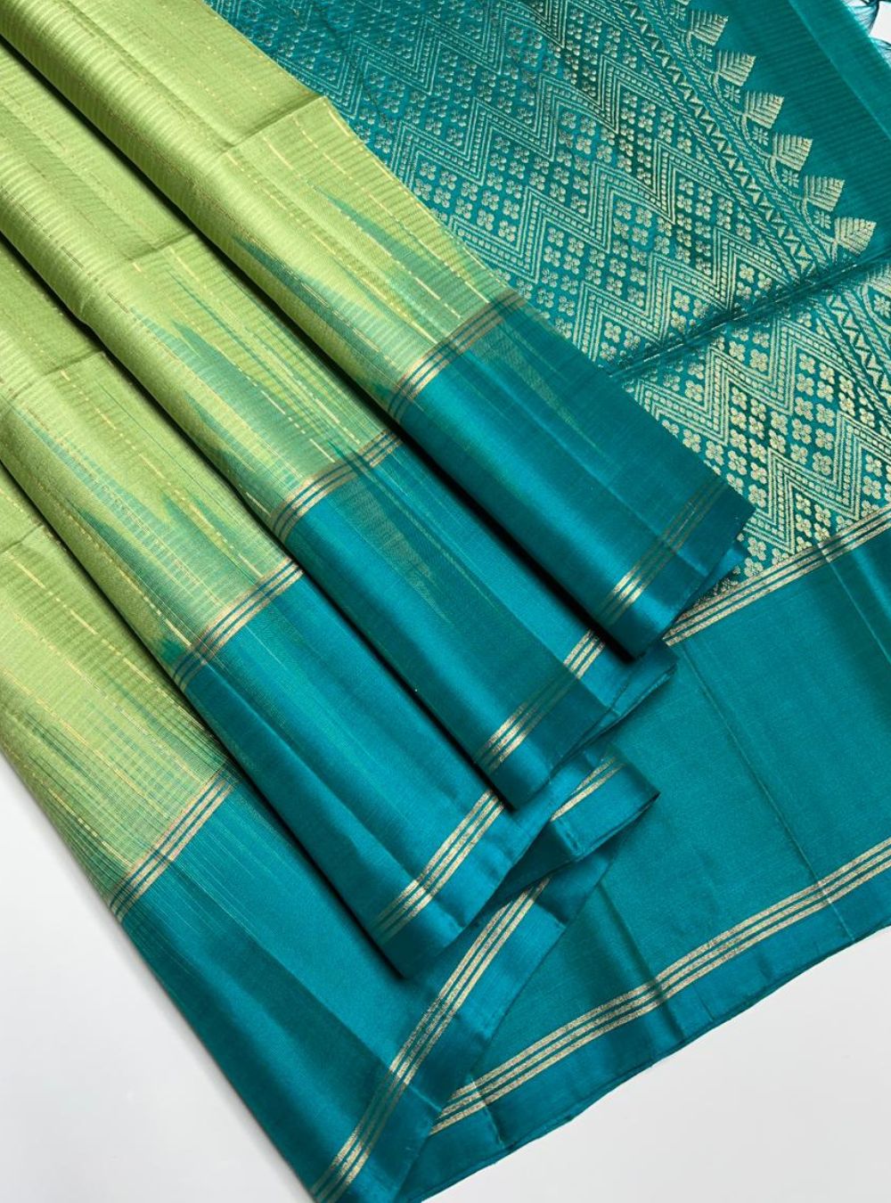Pista Green & Rama Green - Soft Silk Saree