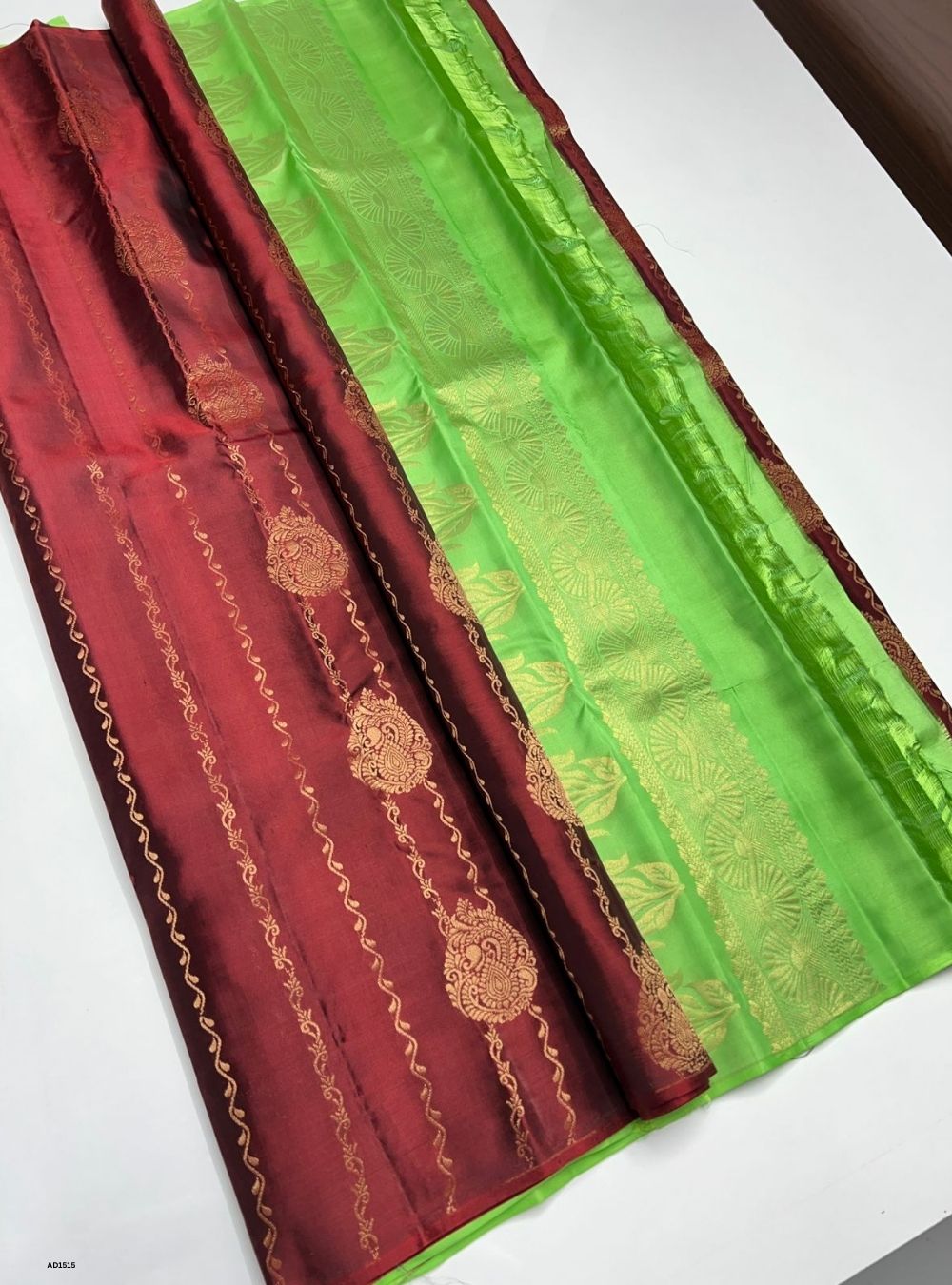 Brown & Lime Green -  Soft Silk Saree