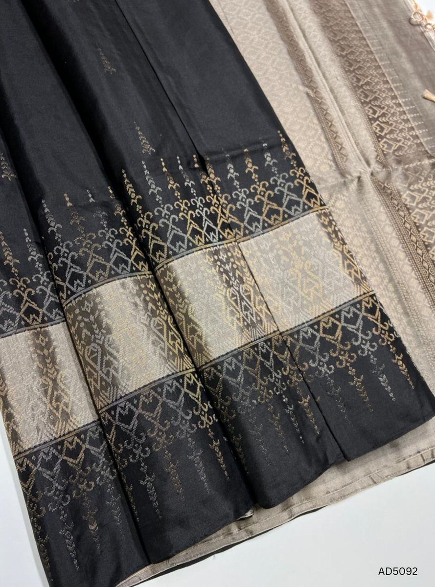 Black & Grey - Fancy Border Soft Silk Saree