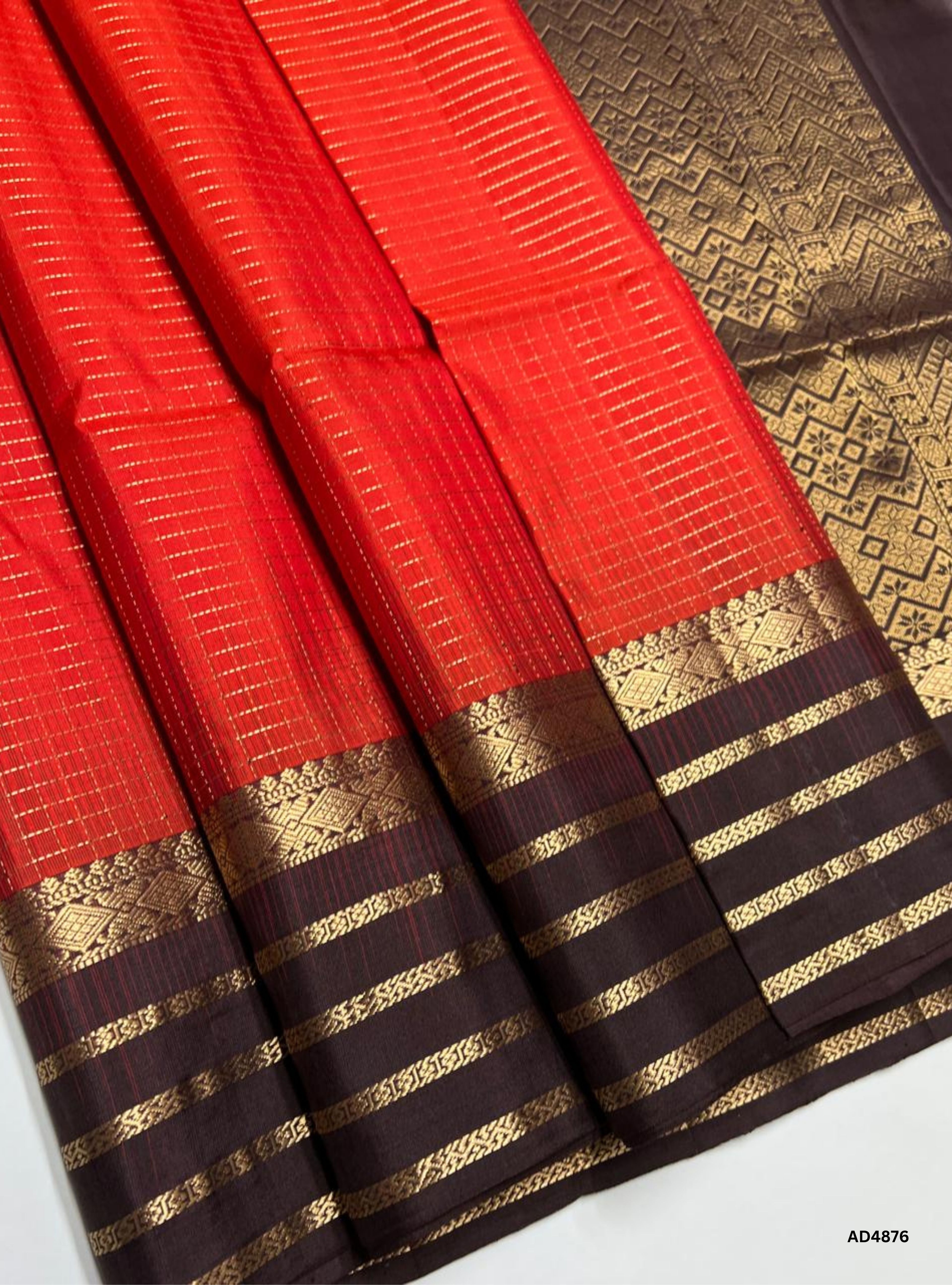 Rusr Orange & Coffee Brown - Retta Pet Soft Silk Saree