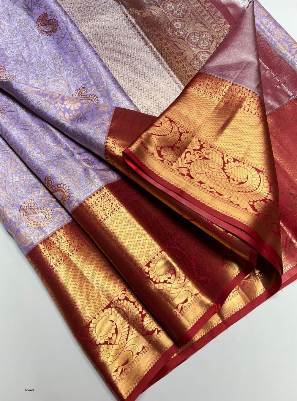 Lavender & Maroon - Semi Kanjeevaram Saree