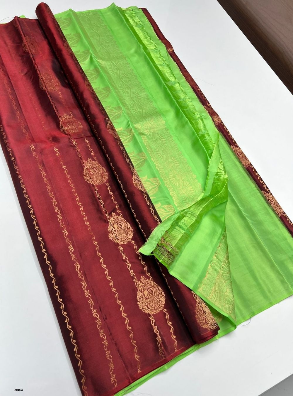 Brown & Lime Green -  Soft Silk Saree
