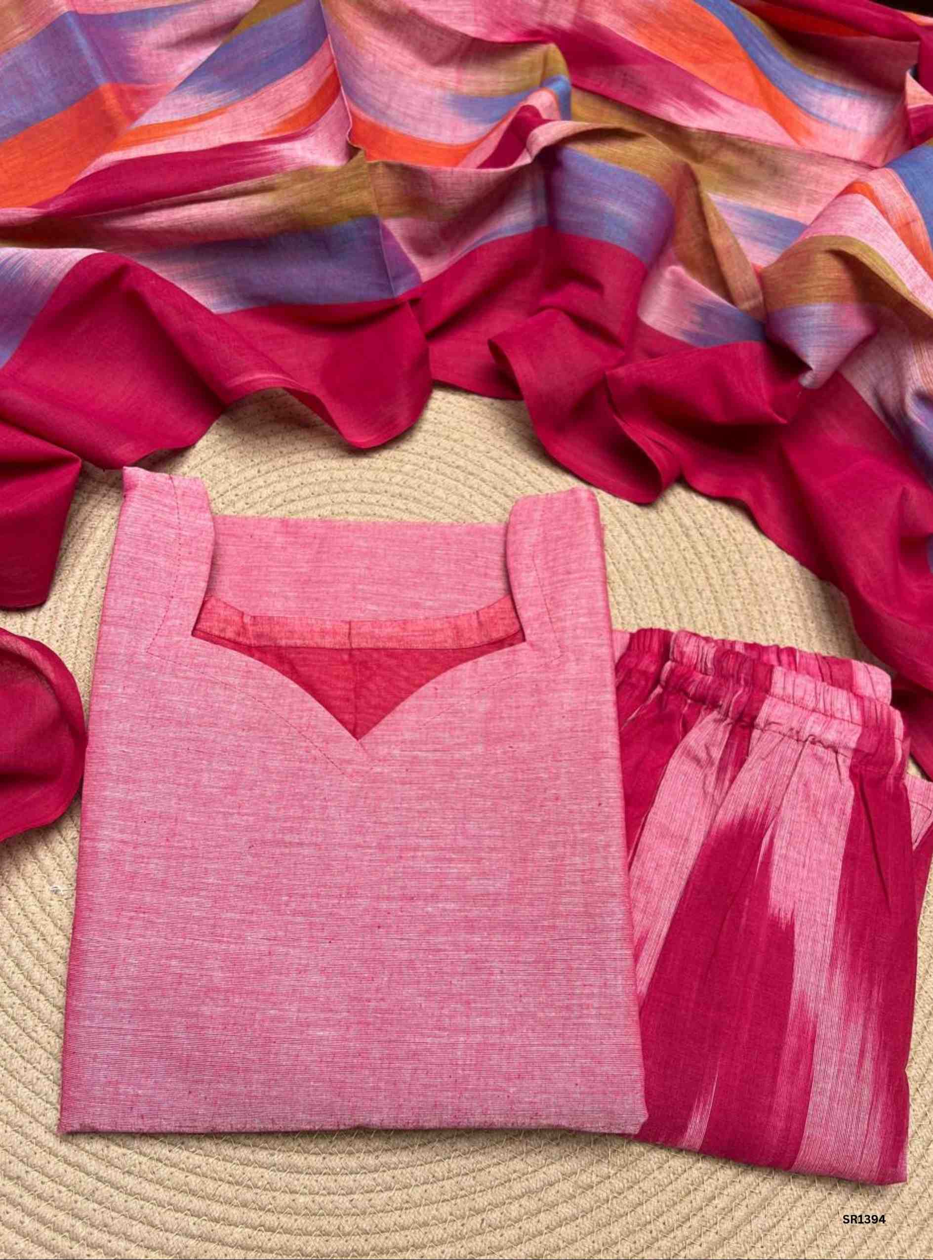 Pink - Handloom Ikkat Cotton Salwar Set