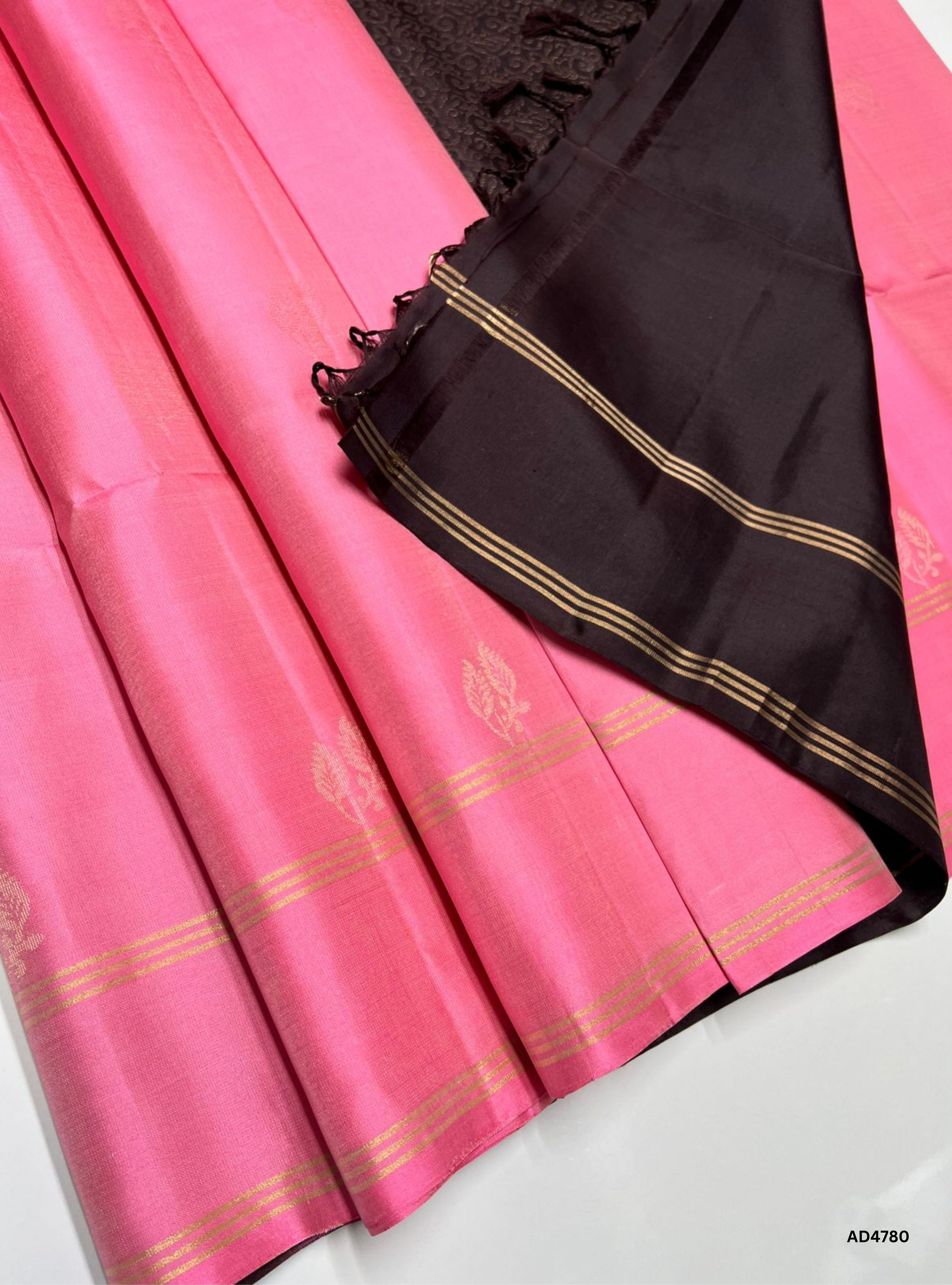 Pink & Coffee Brown -  Soft Silk Saree