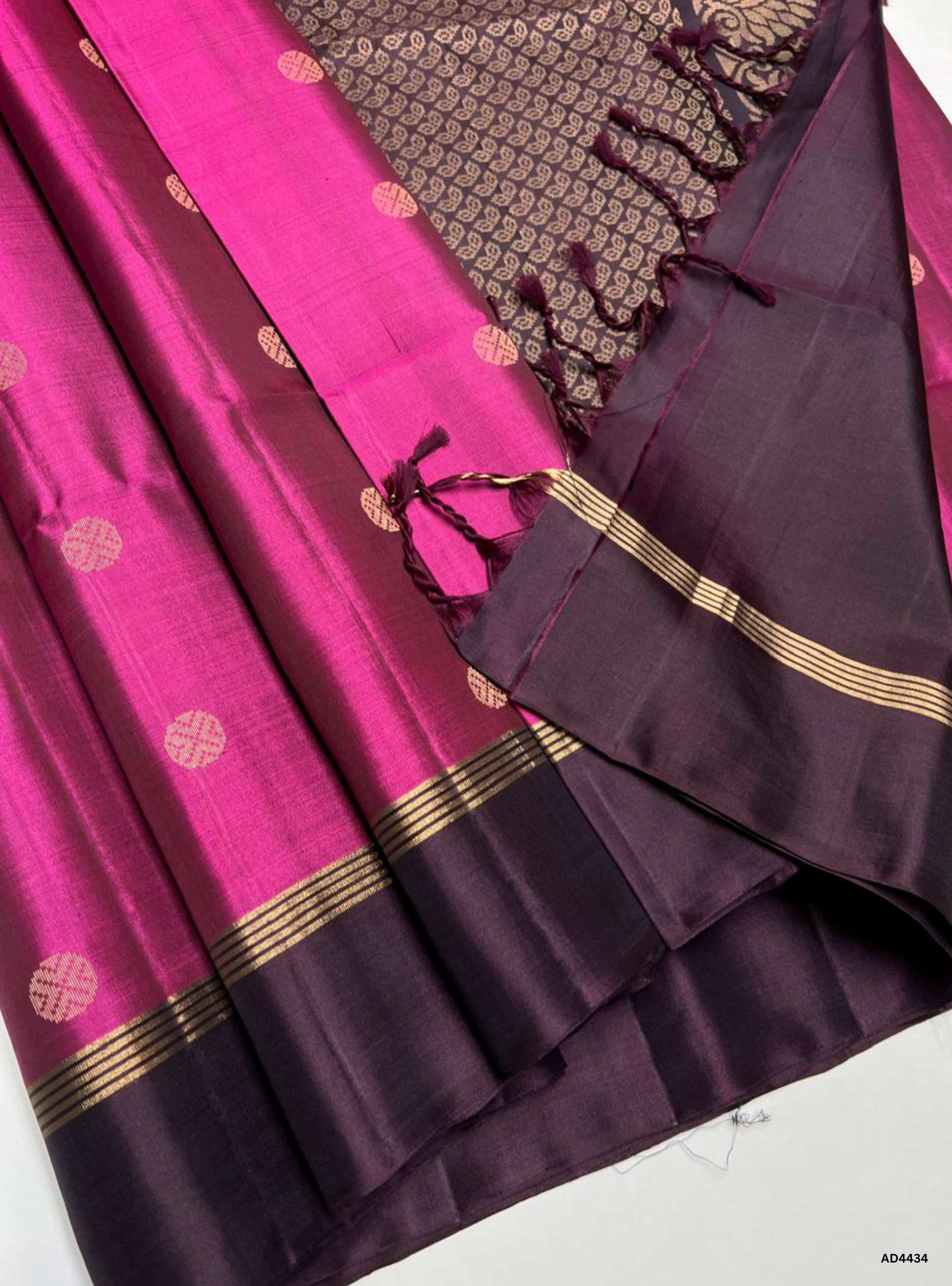 Magenta & Coffee Brown - Soft Silk Saree