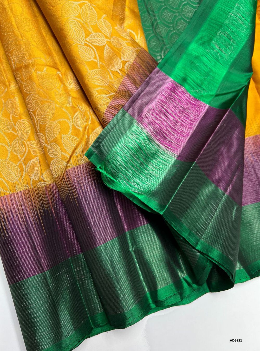 Golden Yellow, Plum, Green - Soft Silk Saree