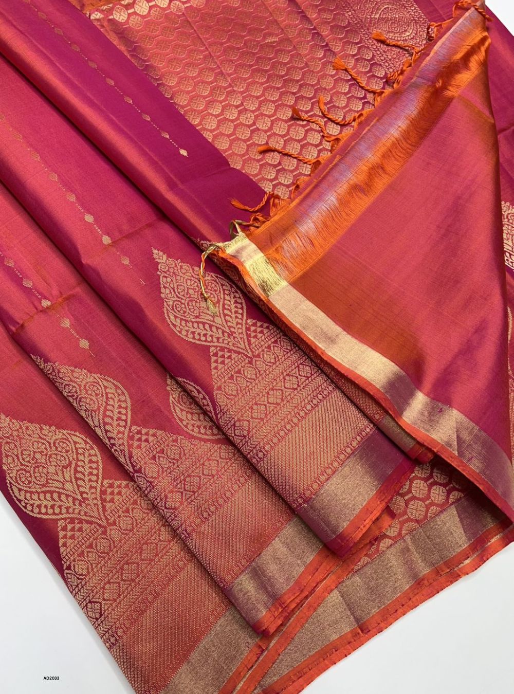 Orangish Pink - Soft Silk Saree