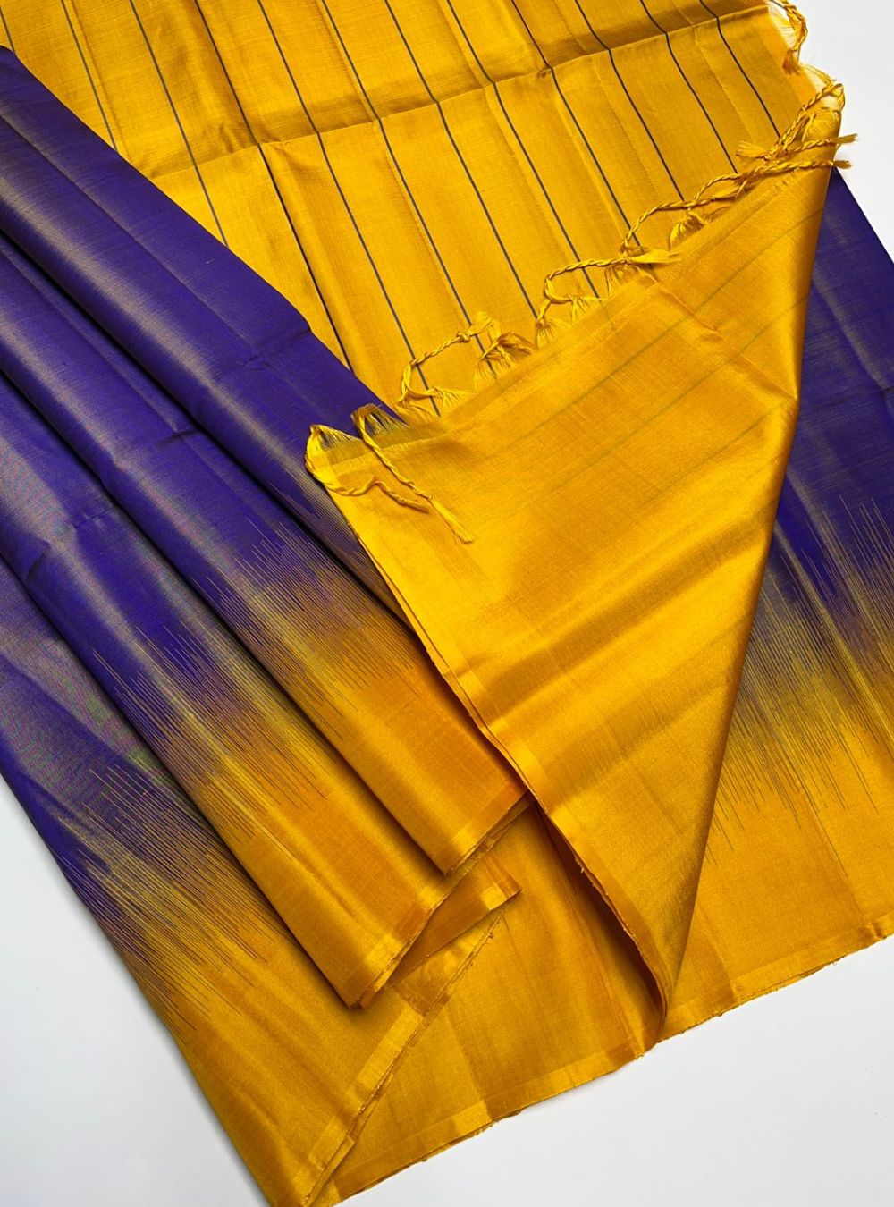 Blue & Yellow - Soft Silk Saree