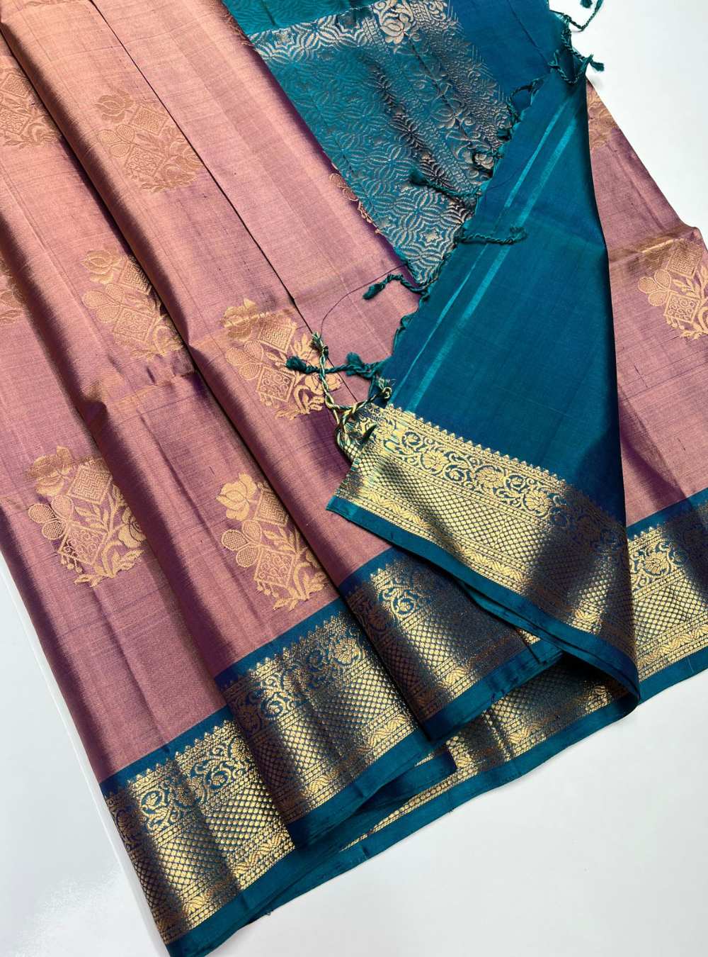 Turkish Rose & Rama Green - Soft Silk Saree