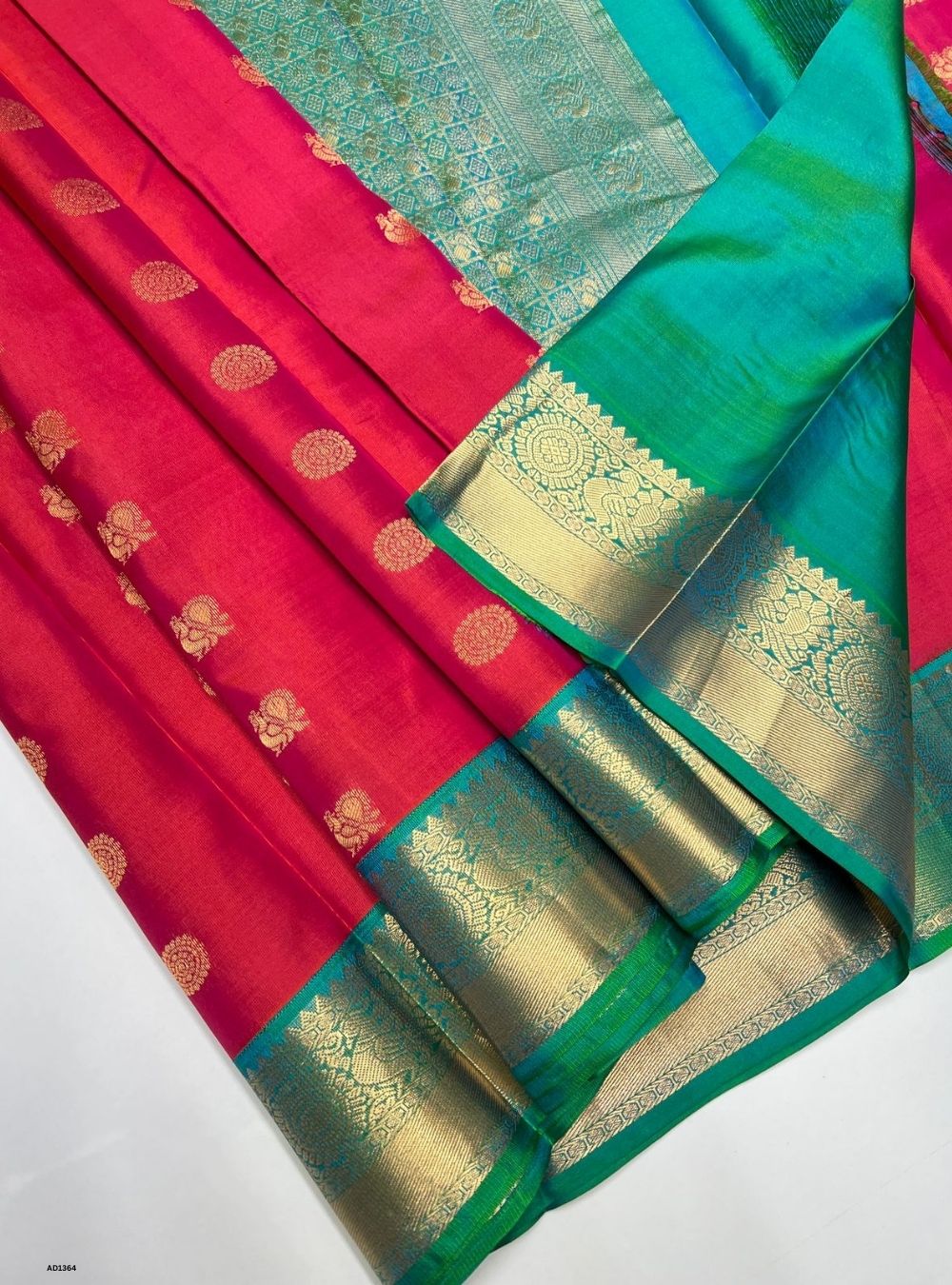 Radish Red & Green -  Soft Silk Saree