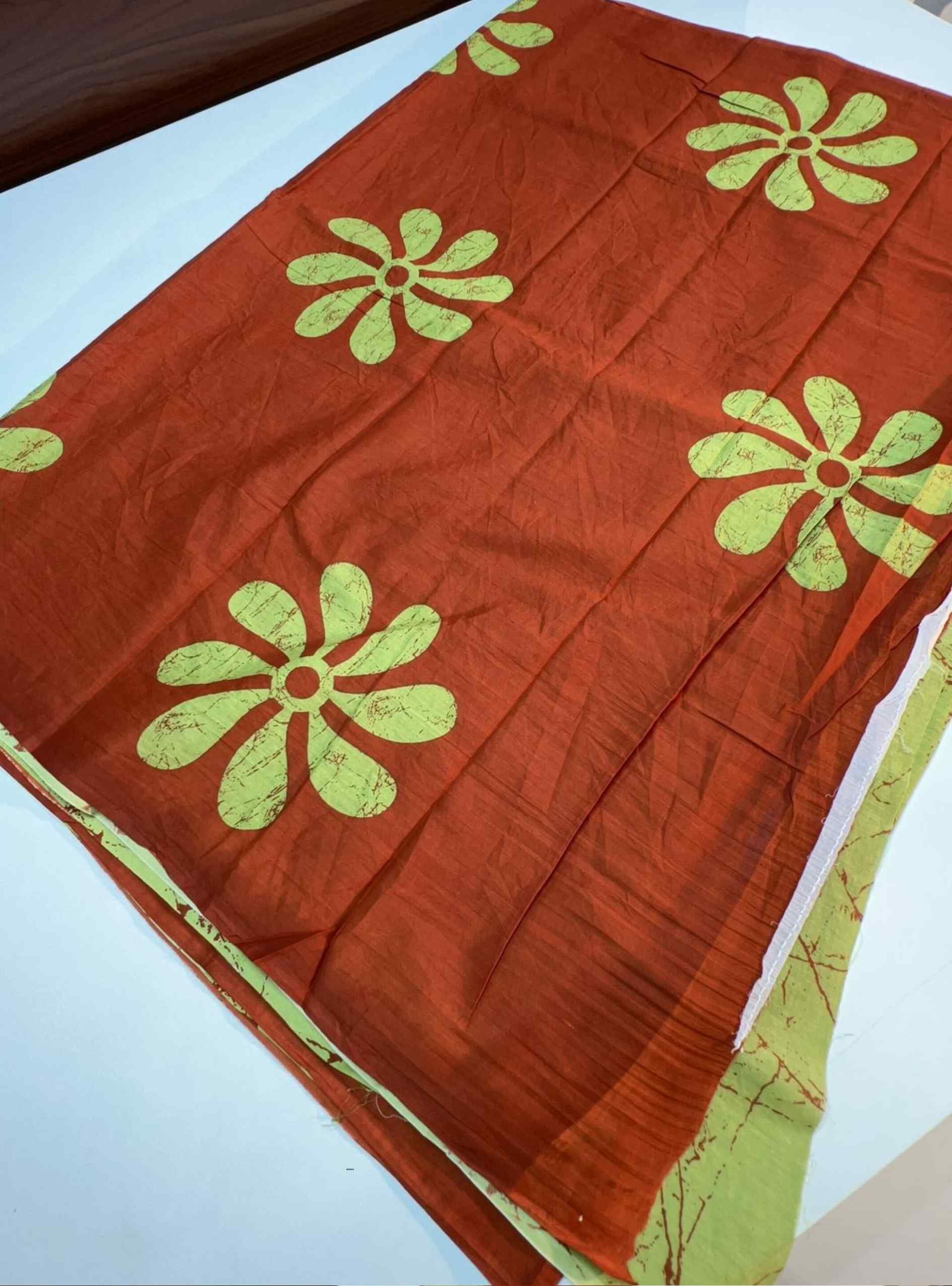 Burnt Orange & Green - Mul Cotton Saree