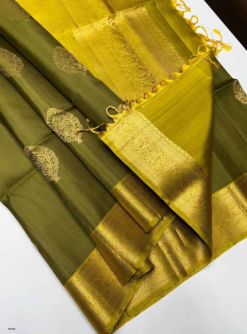 Olive Green & Greenish Yellow -  Soft Silk Saree