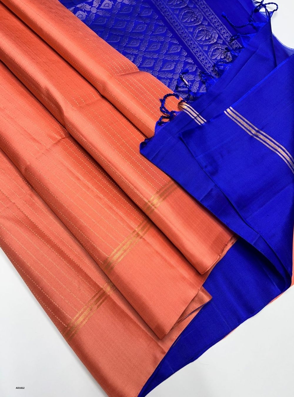 Peach & Royal Blue -  Soft Silk Saree