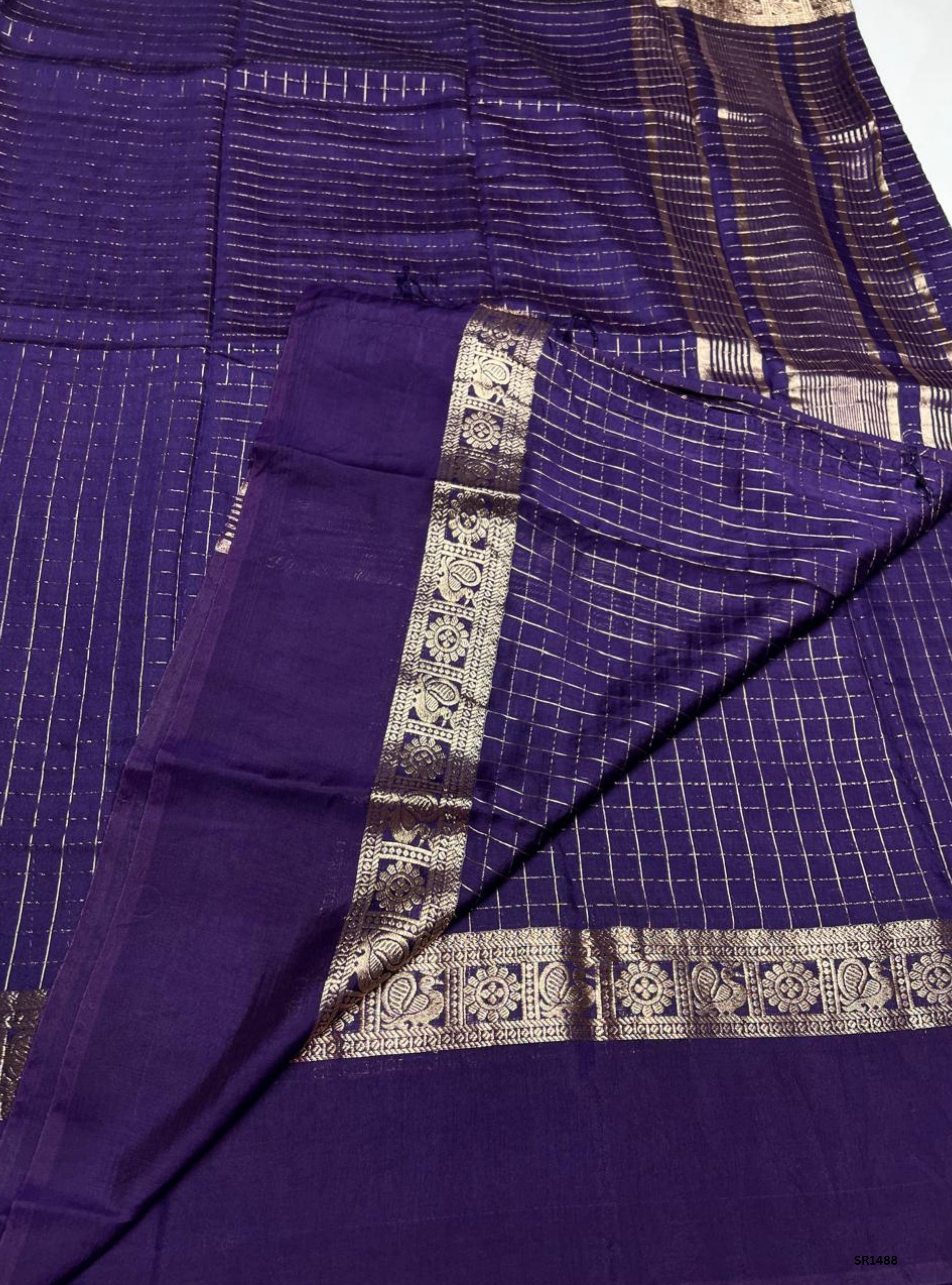 Purple - Viscose Goergette Checkerd Saree