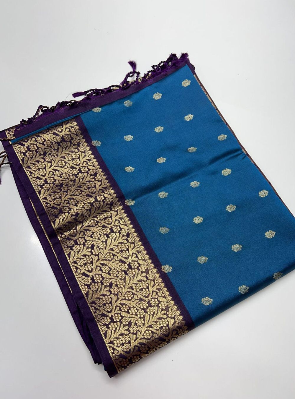 Teal & Dark Purple - Semi Silk Saree