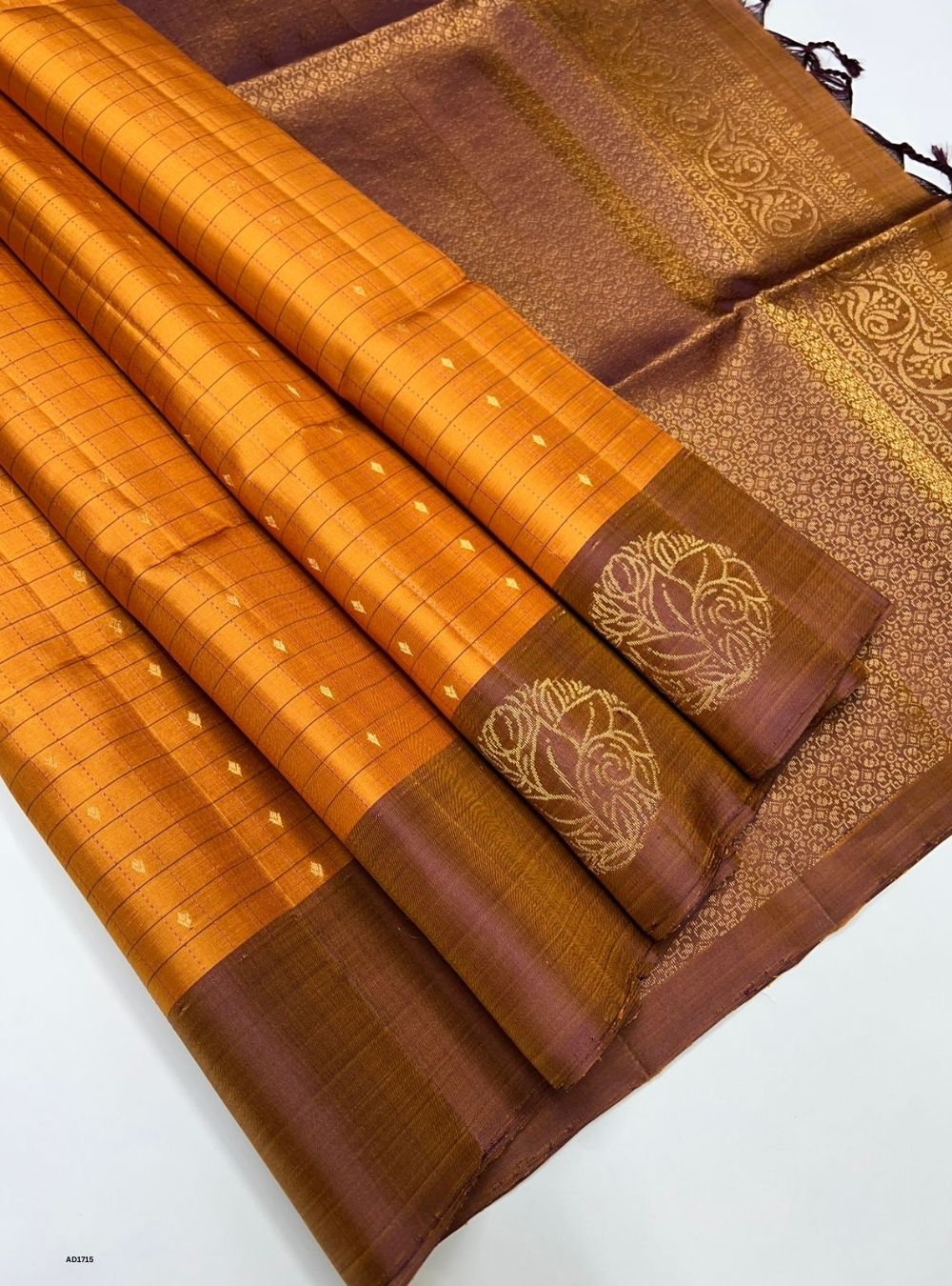 Mustard Yellow & Pale Brown - Soft Silk Saree