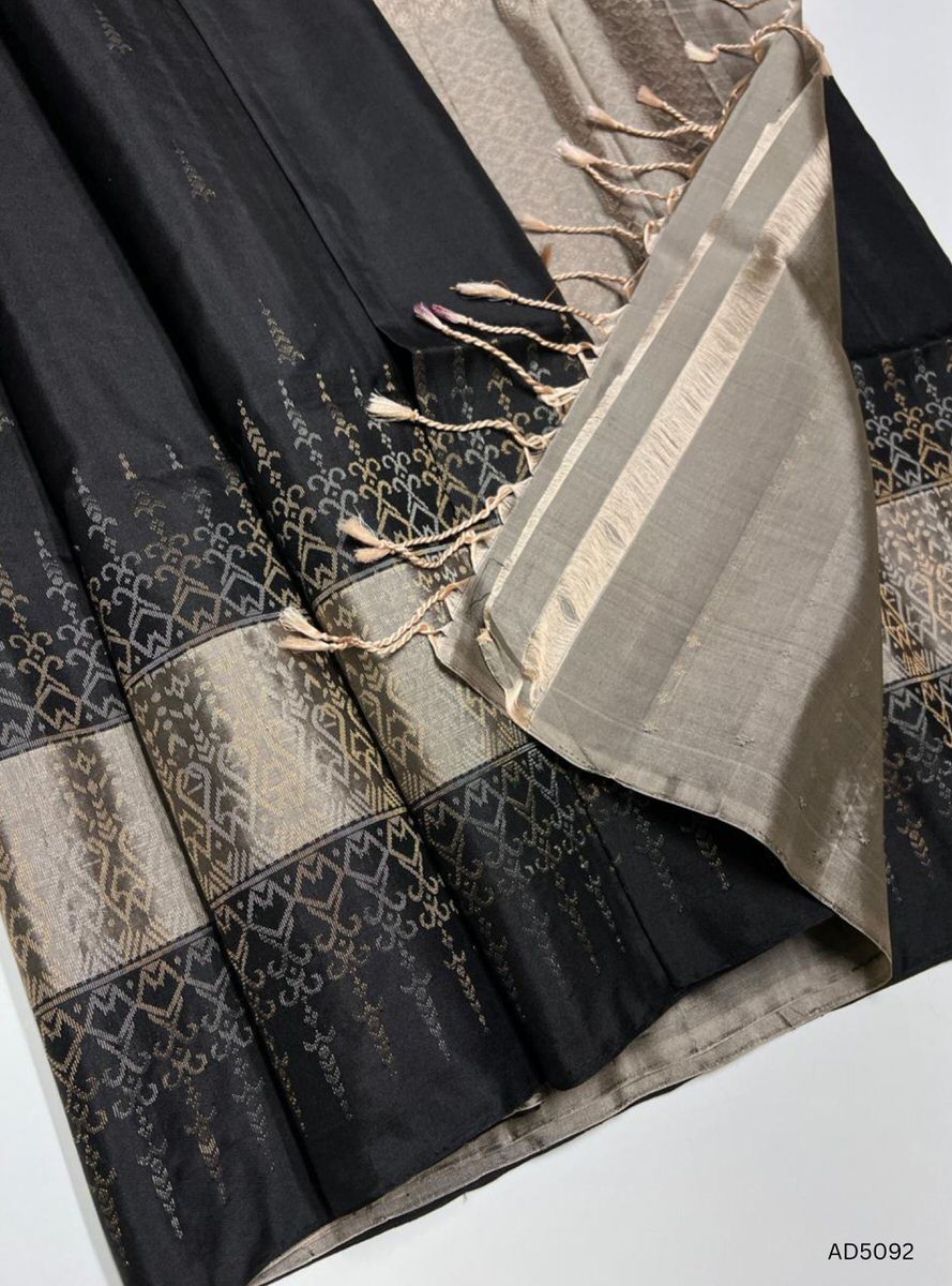 Black & Grey - Fancy Border Soft Silk Saree