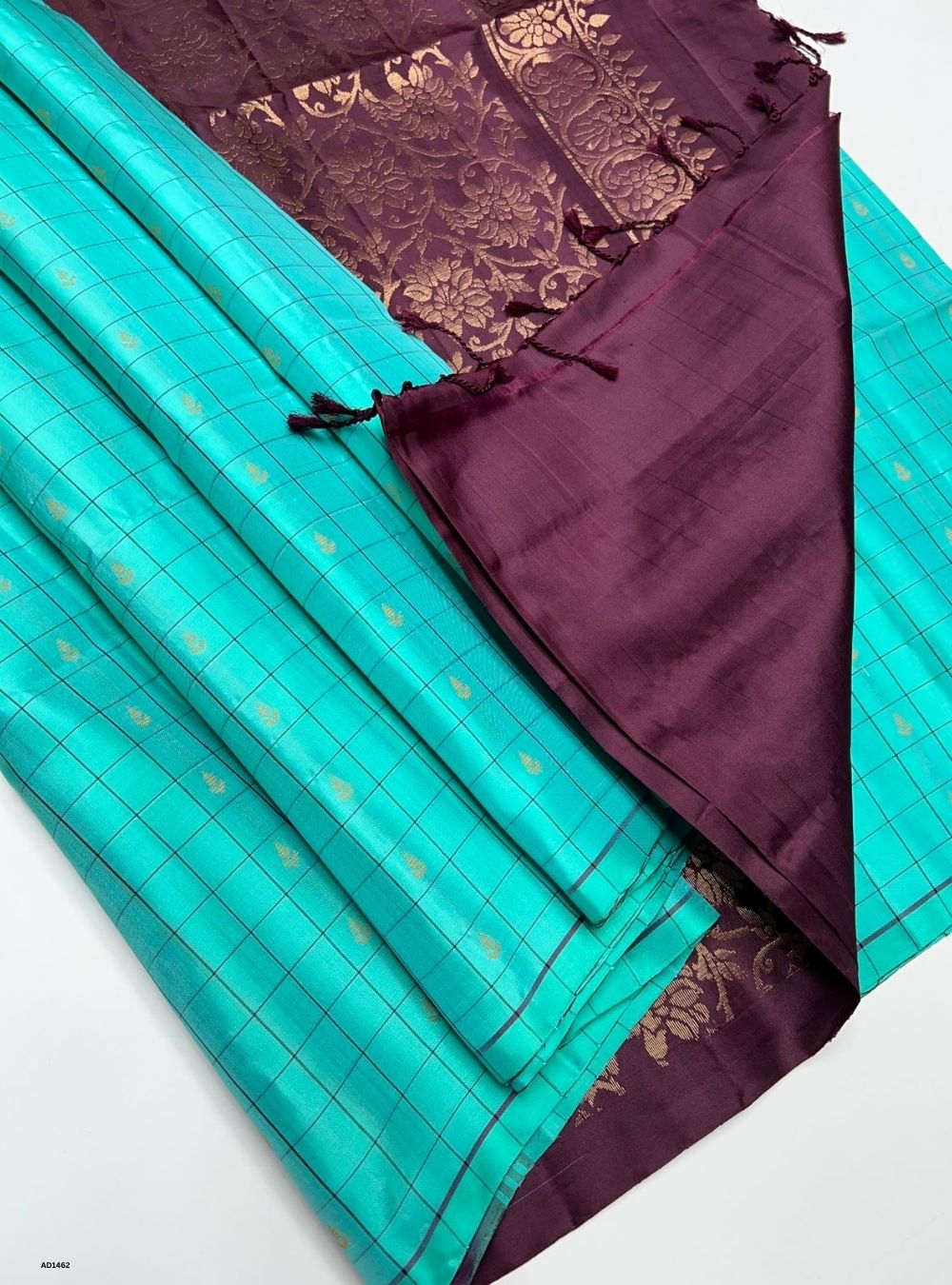 Turquoise & Wine - Soft Silk Saree