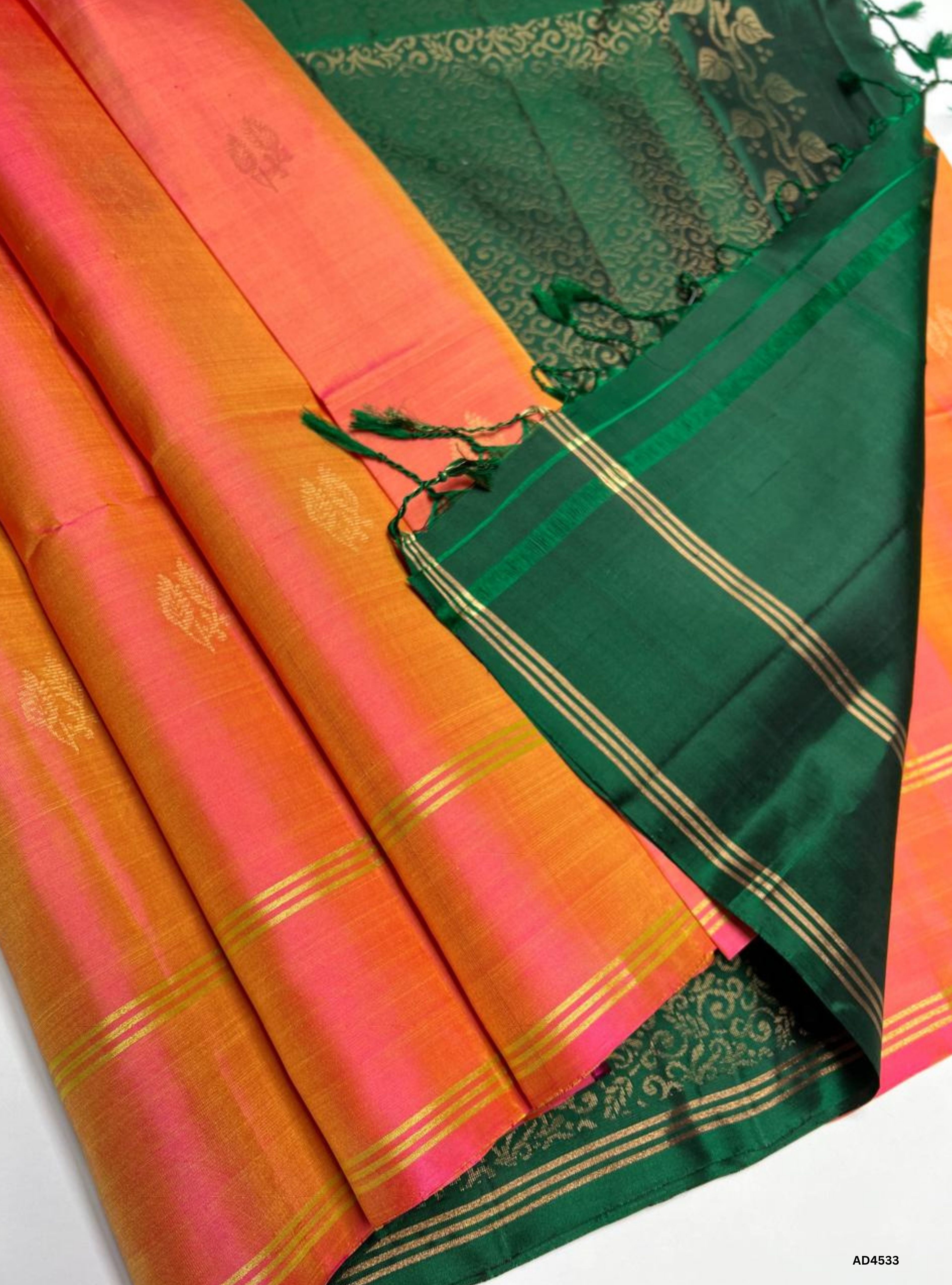 Dual Tone Peach & Green - Soft Silk Saree