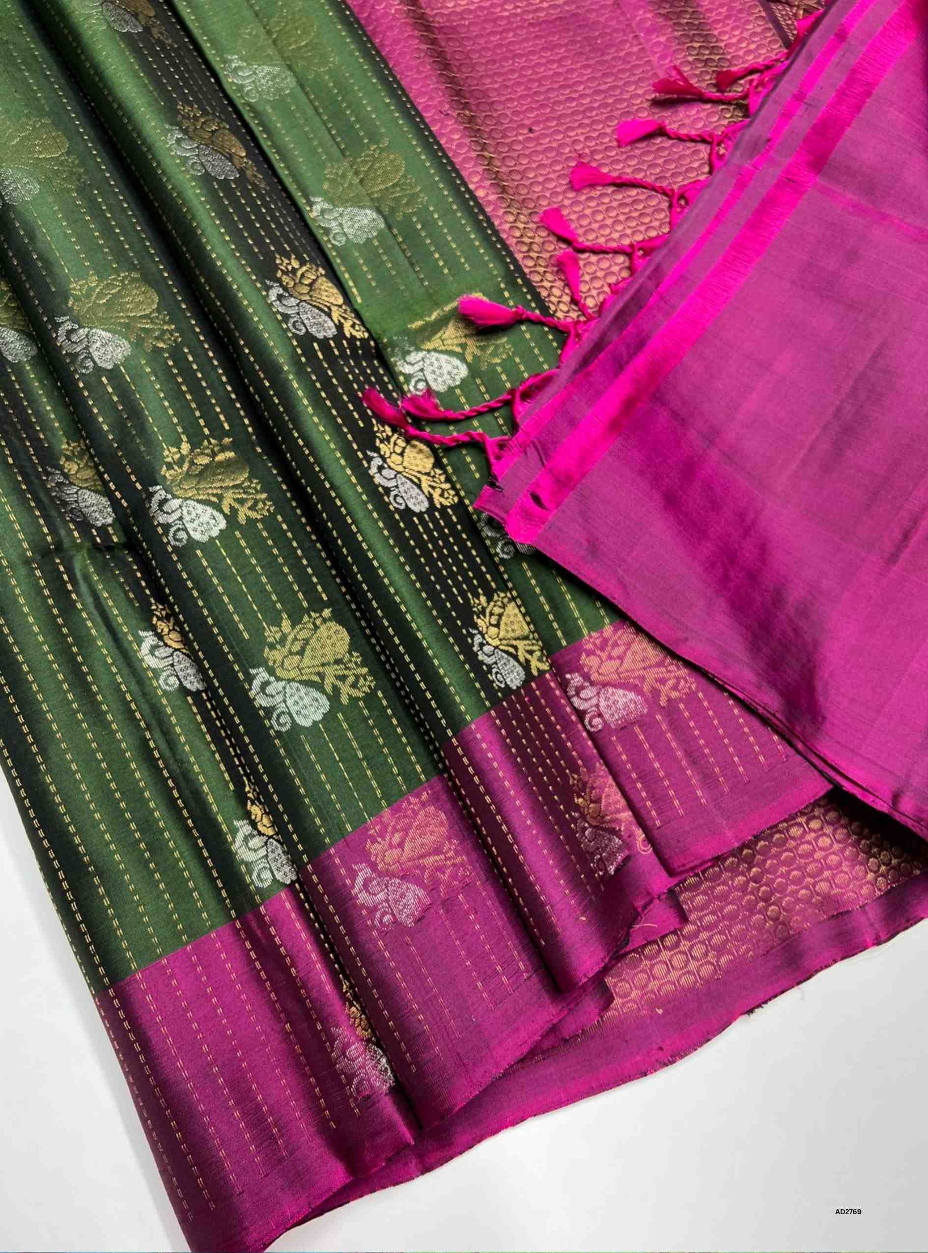 Dark Green & Magenta - Soft Silk Saree