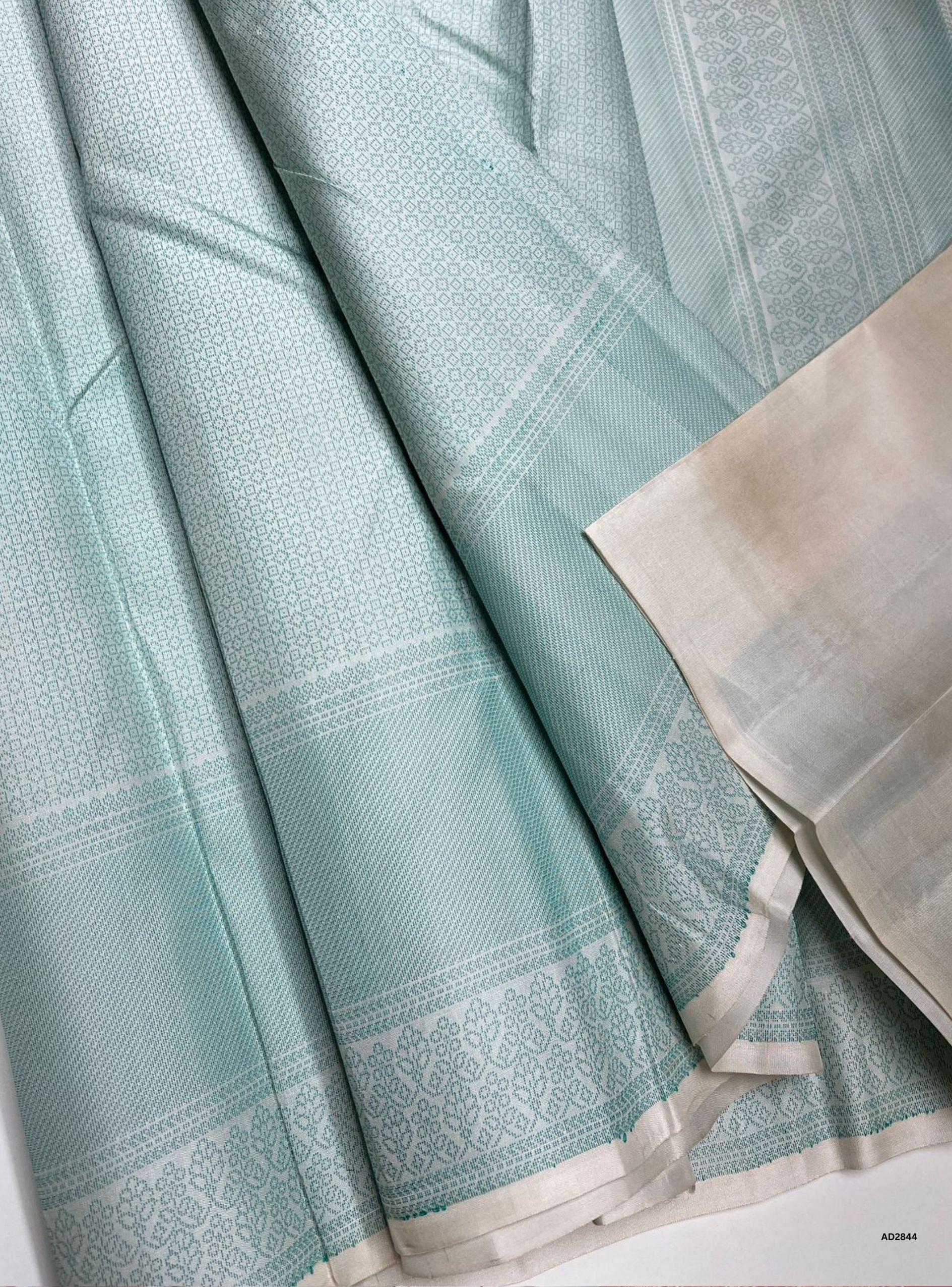 Half White & Green - Soft Silk Saree