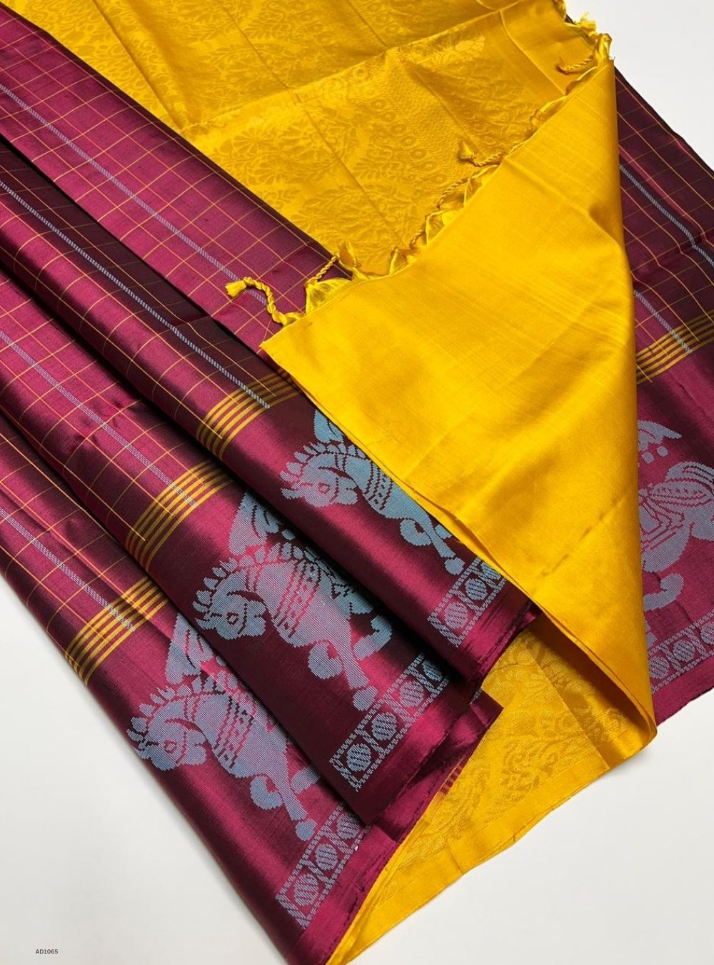 Maroon & Yellow - Soft Silk Saree