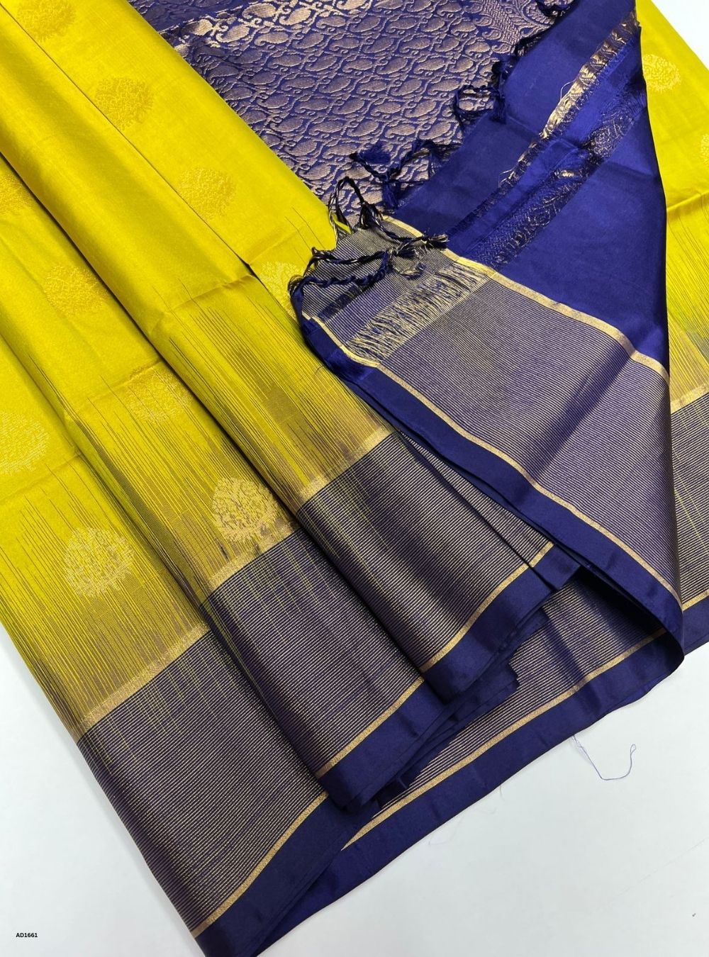 Light Parrot Green & Navy -  Soft Silk Saree