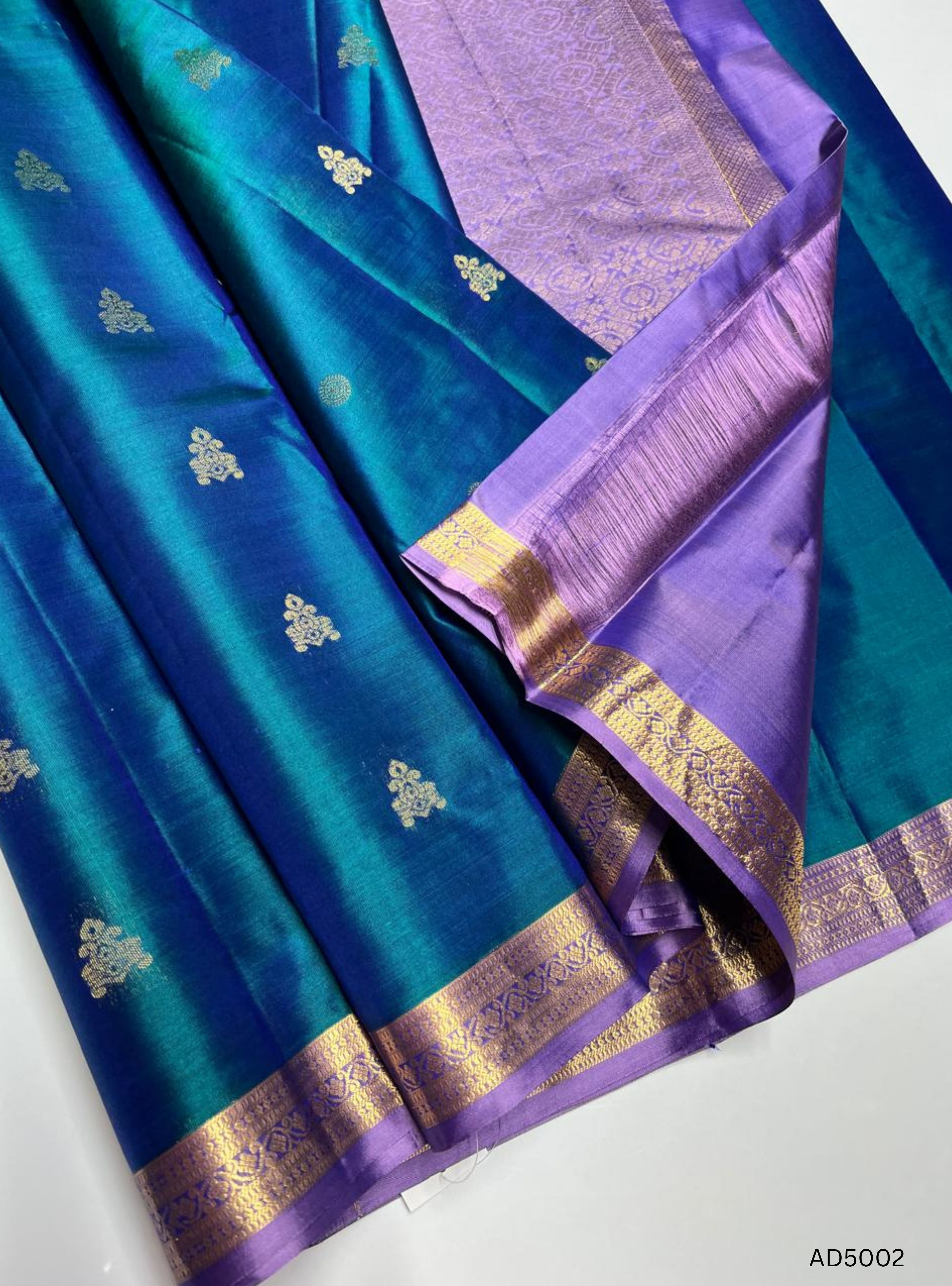 Peacock Blue & Lavender - Kanchi Border Soft Silk Saree