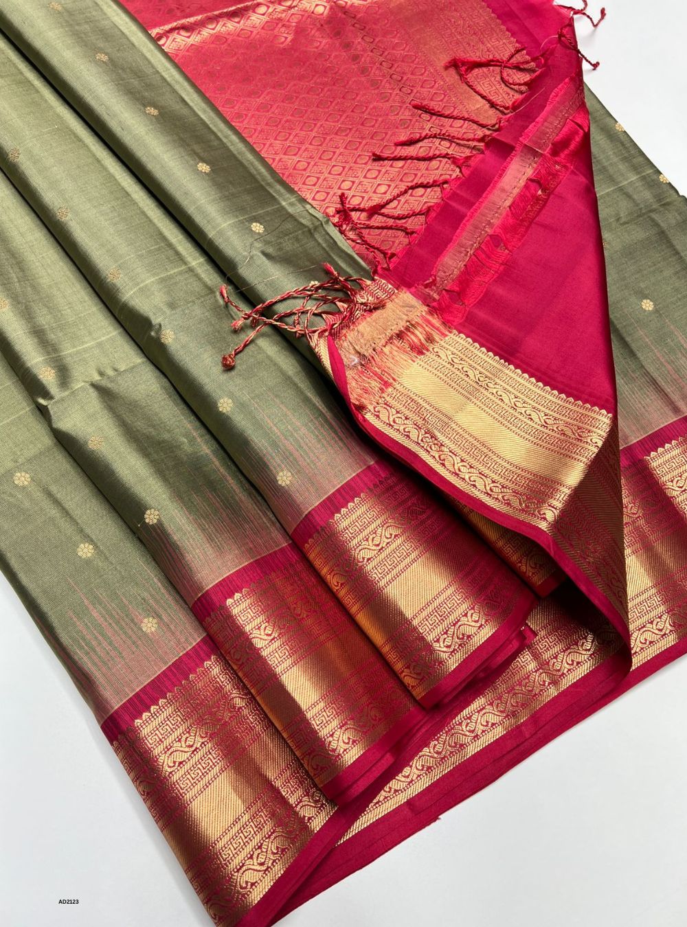 Moss Green & Pink - Soft Silk Saree