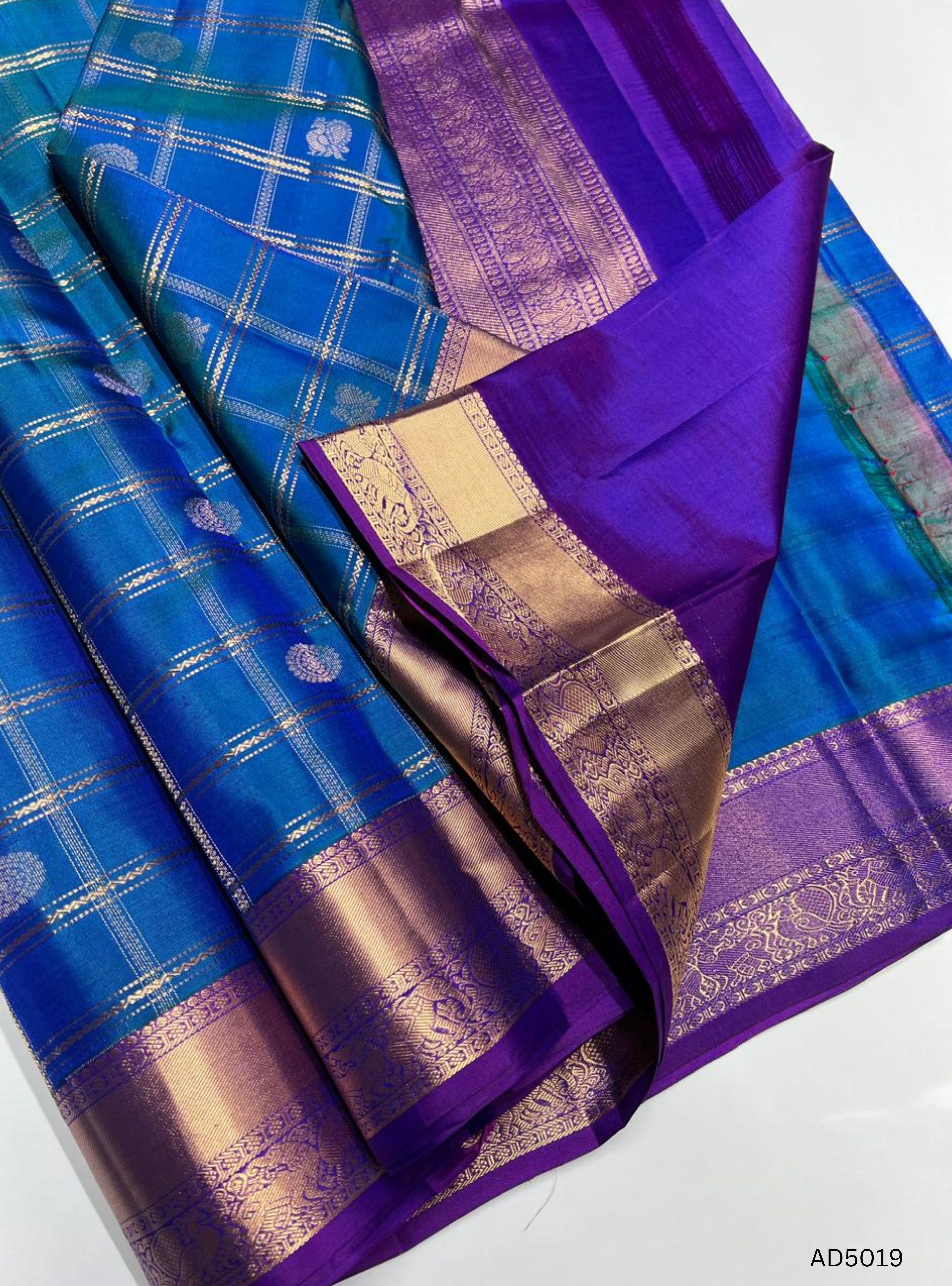 Blue & Purple - Kanchi Border Soft Silk Saree