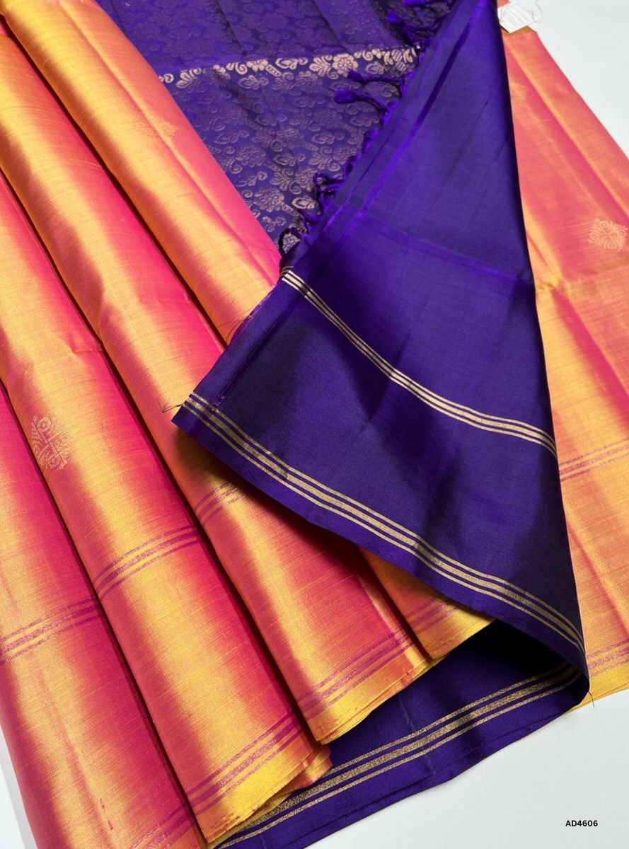 Peachish & Purple - Soft Silk Saree