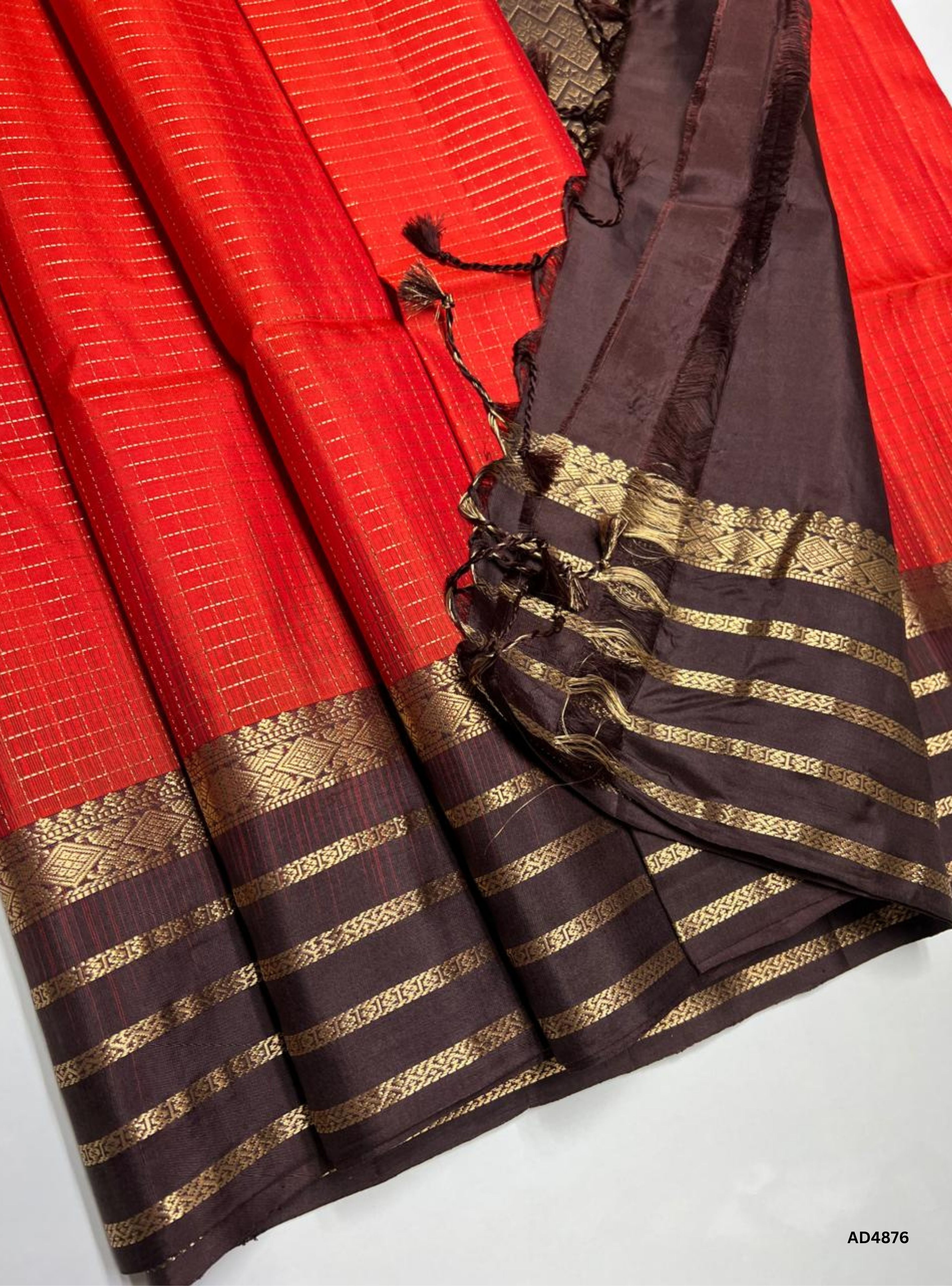 Rusr Orange & Coffee Brown - Retta Pet Soft Silk Saree