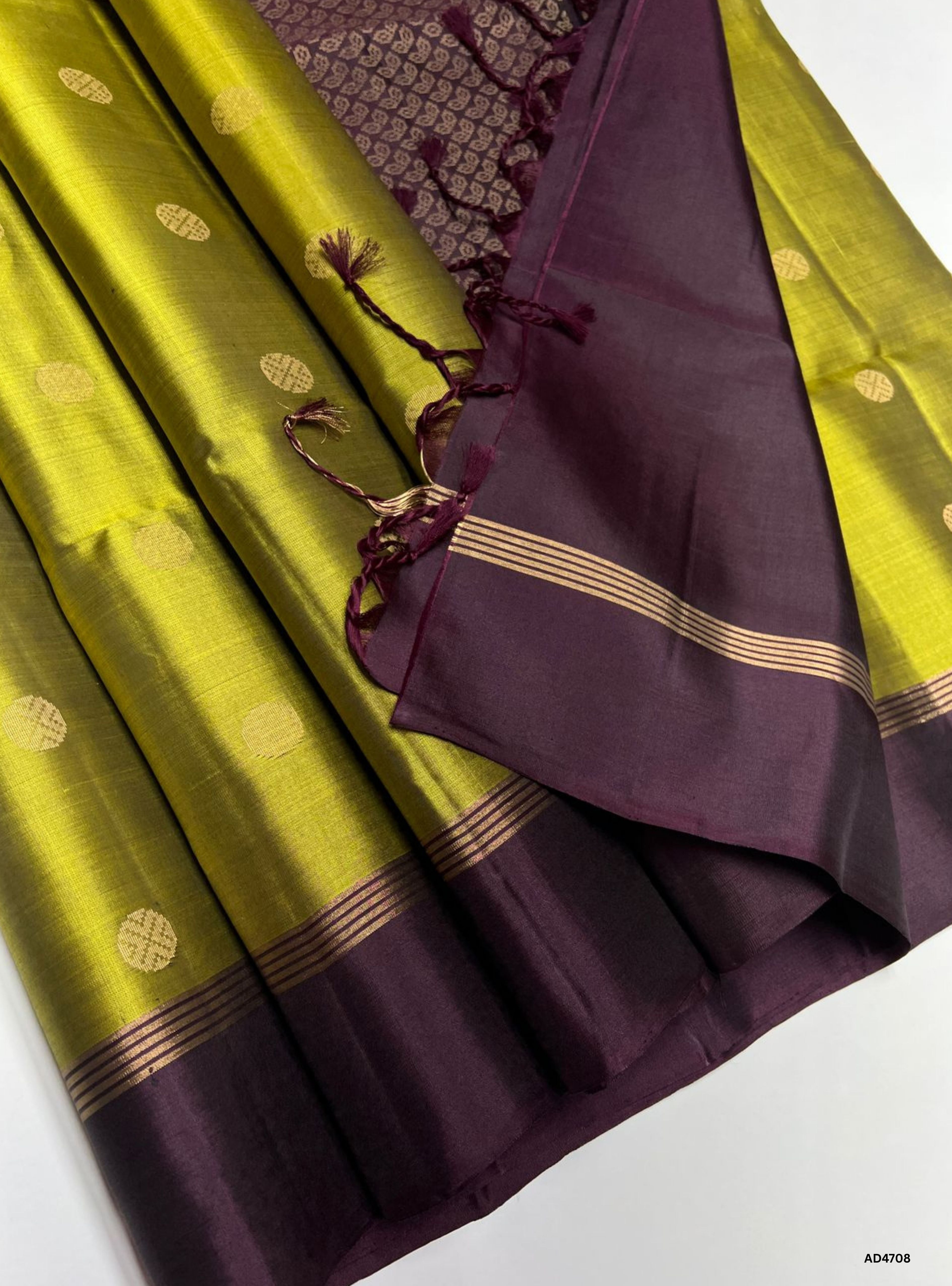 Green & Burgundy - Soft Silk Saree