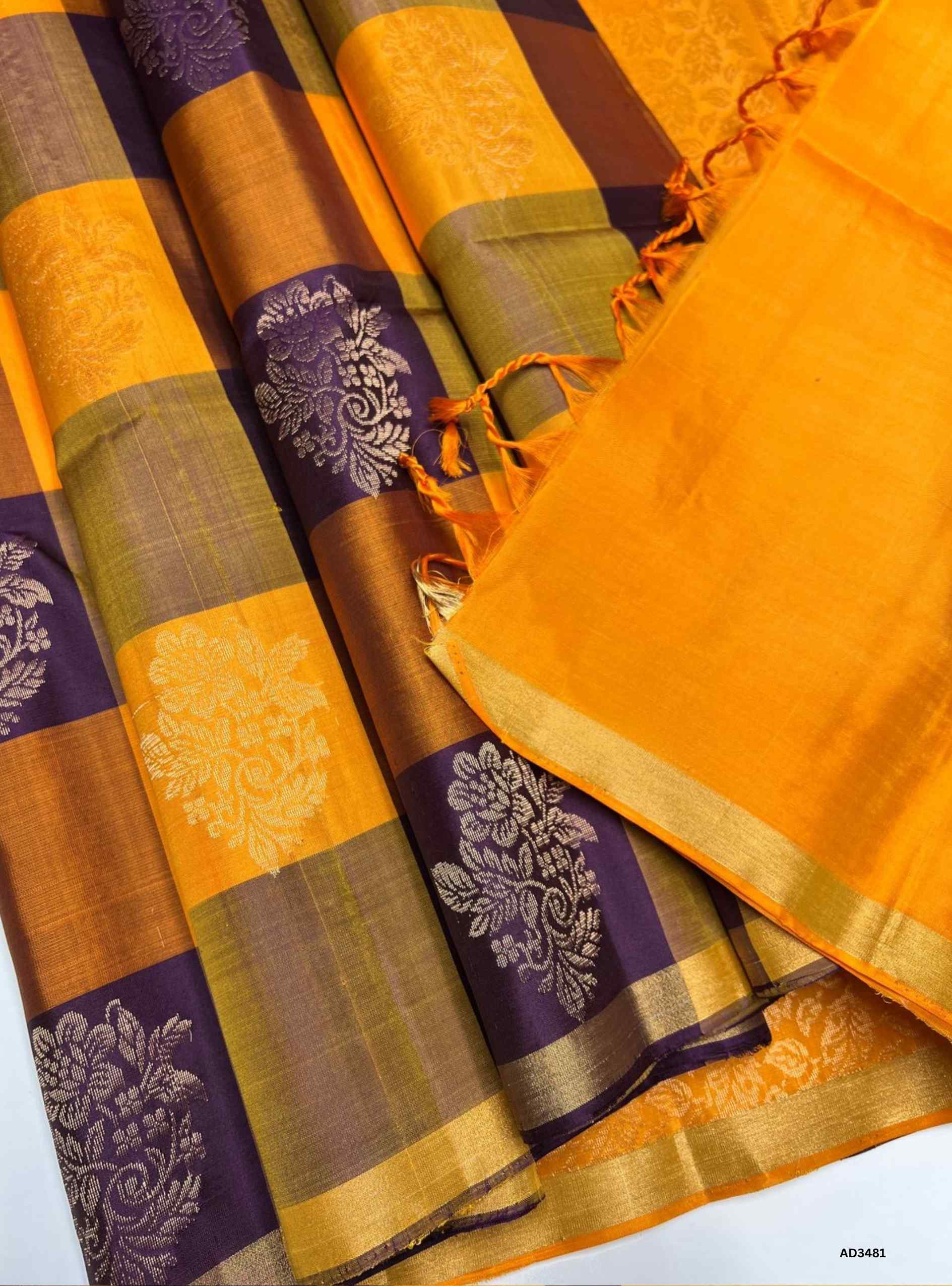 Turmeric Yellow & Plum - Soft Silk Saree