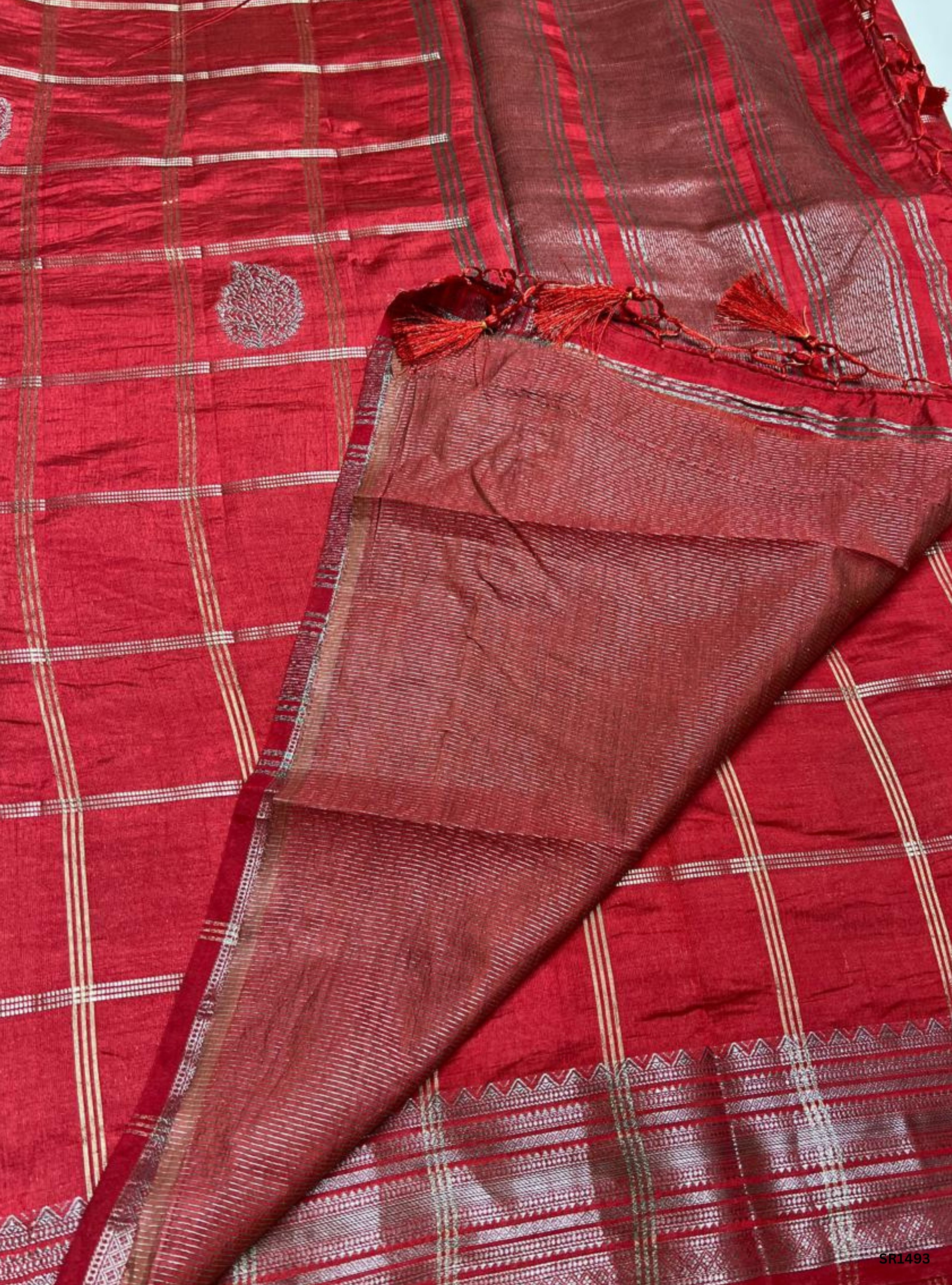 Red - Semi Tussar Saree