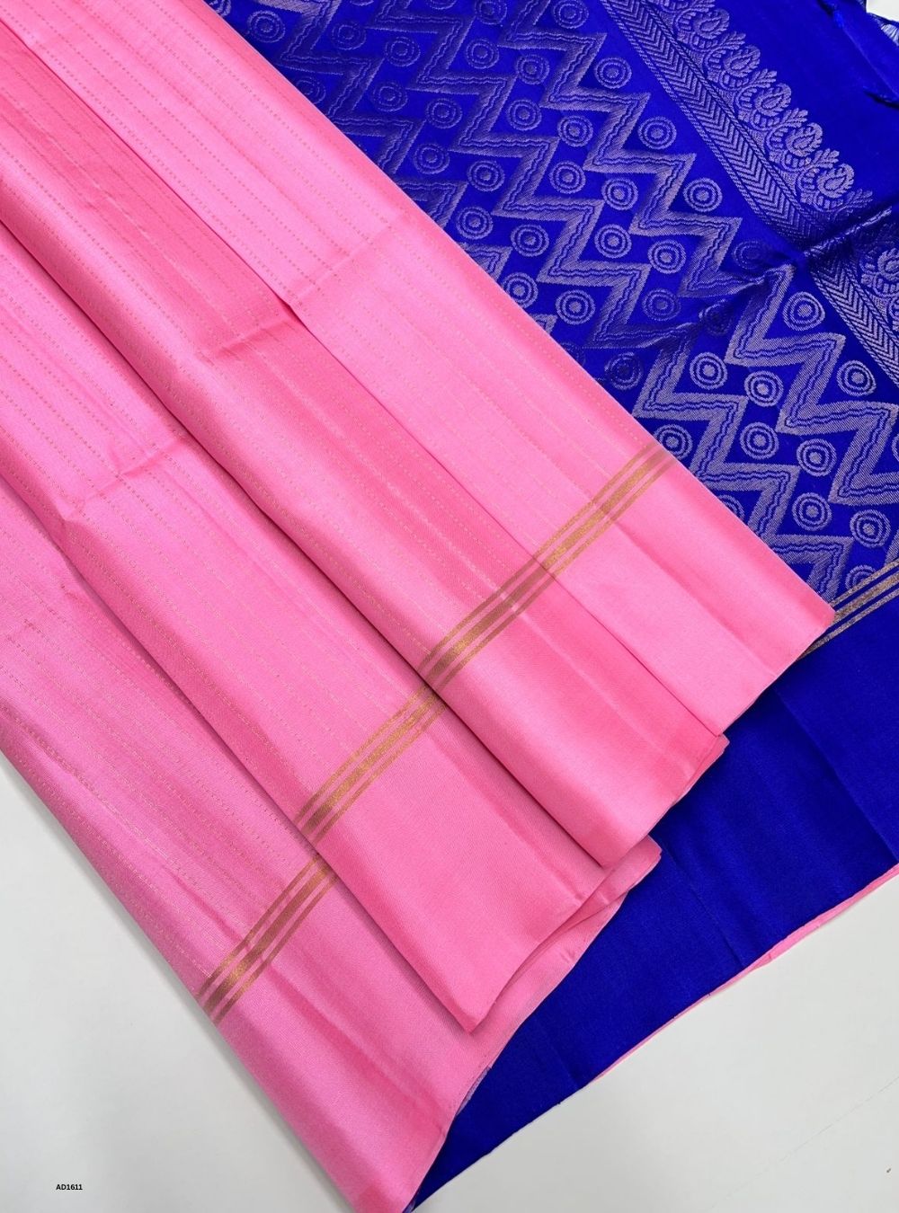 Blush Pink & Royal Blue -  Soft Silk Saree