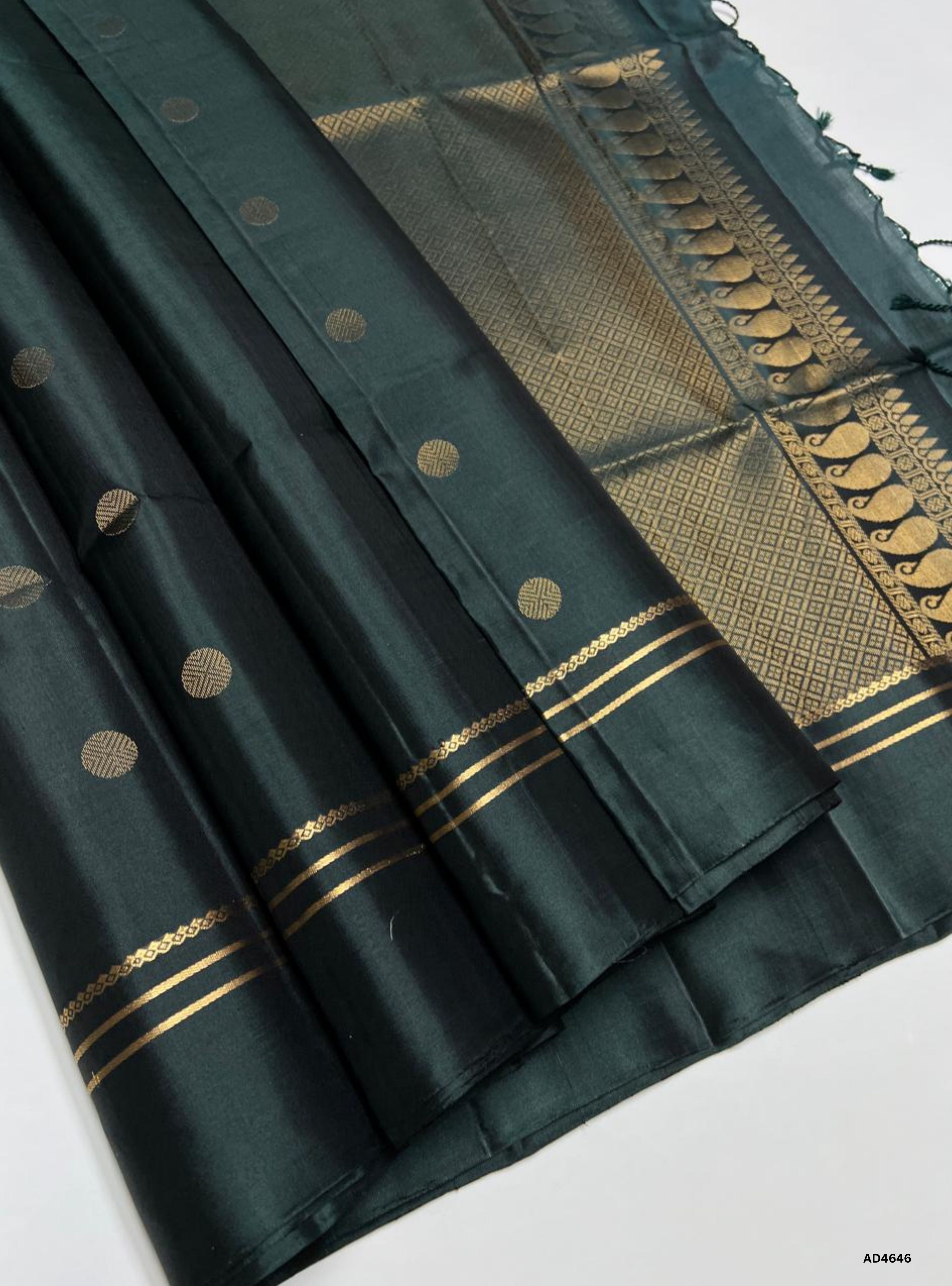 Dark Green - Kanchi Border Soft Silk Saree