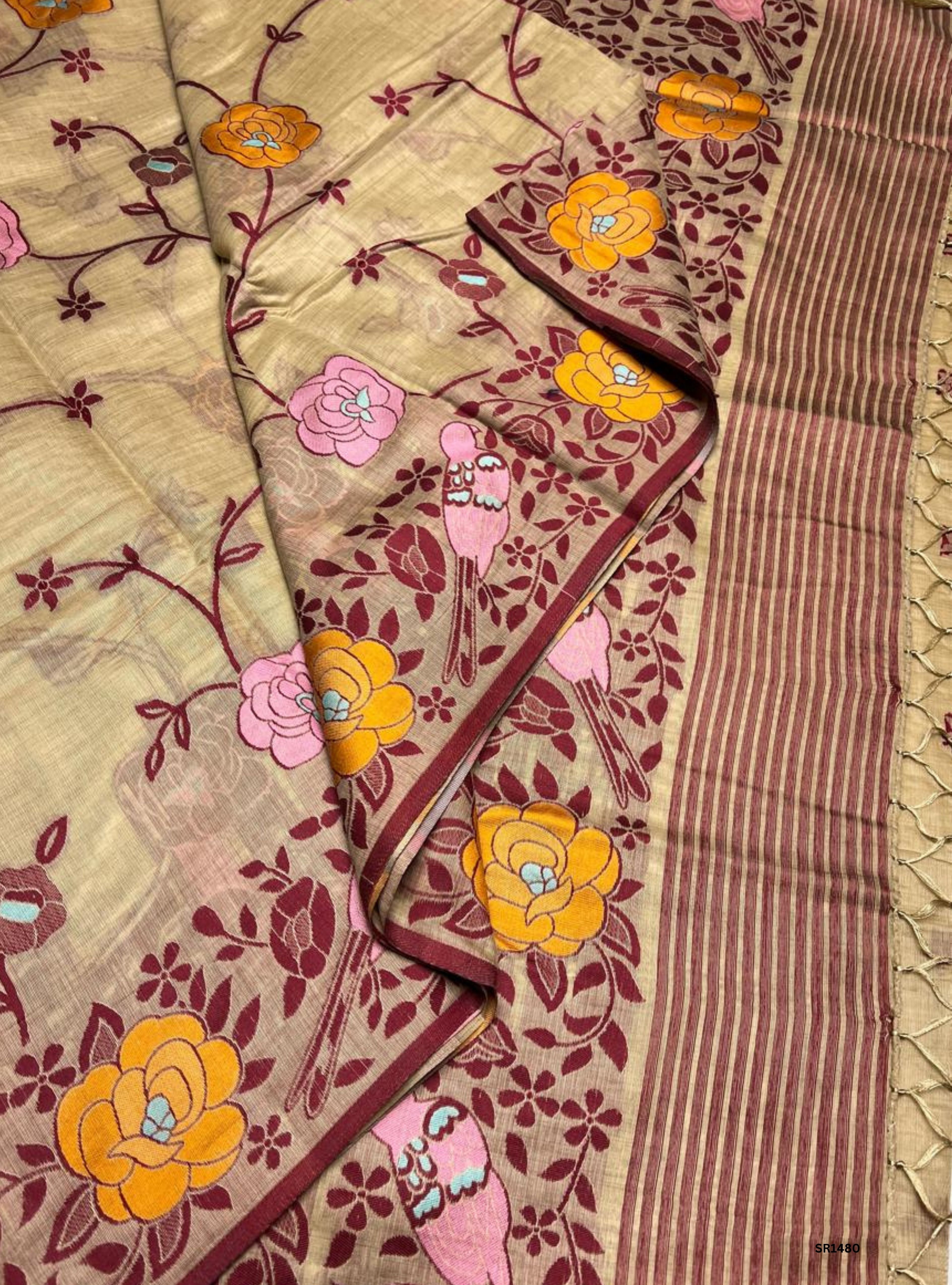 Beige - Soft Cotton Saree