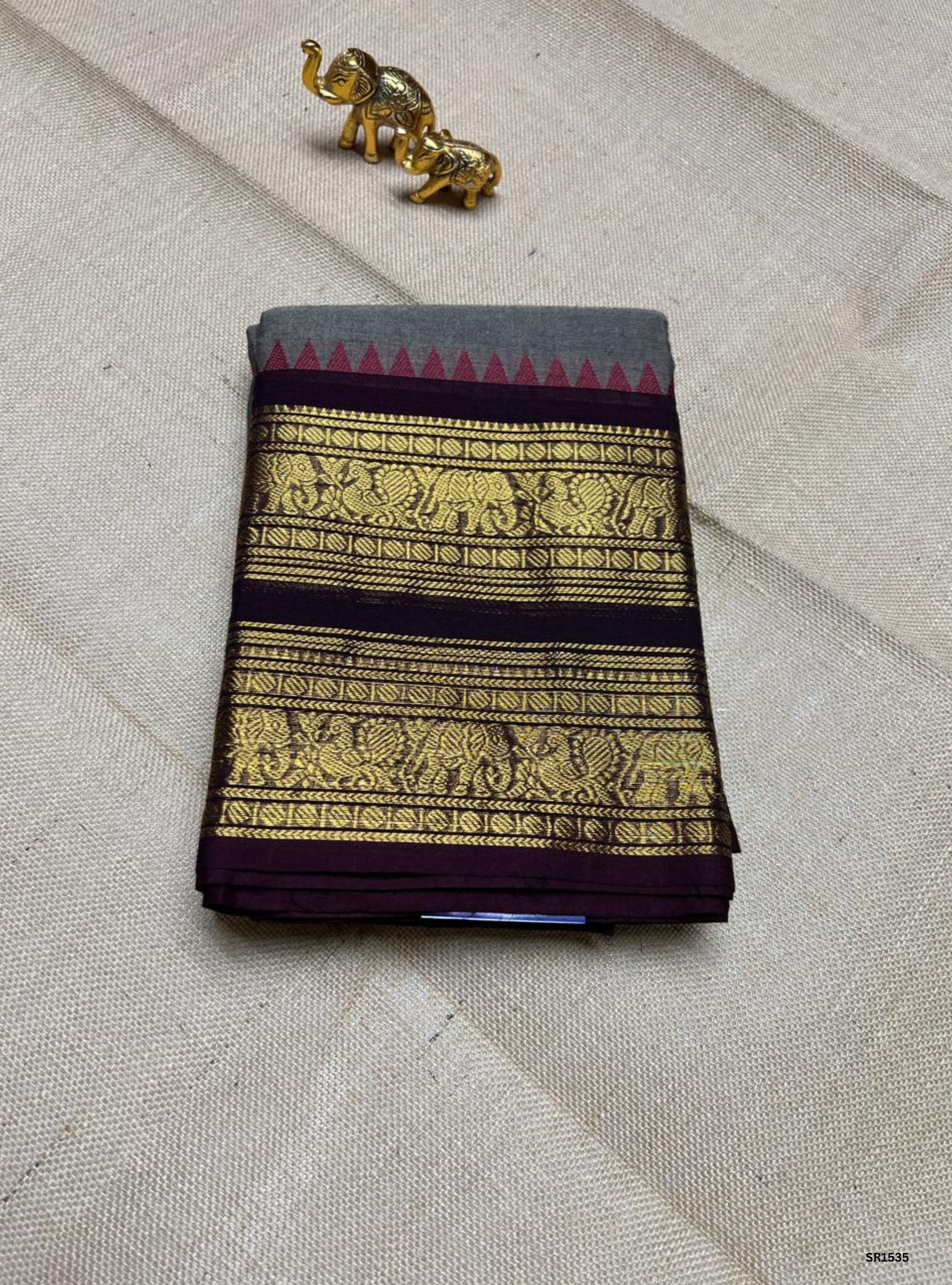 Grey  & Maroon - Kanchi Cotton Saree