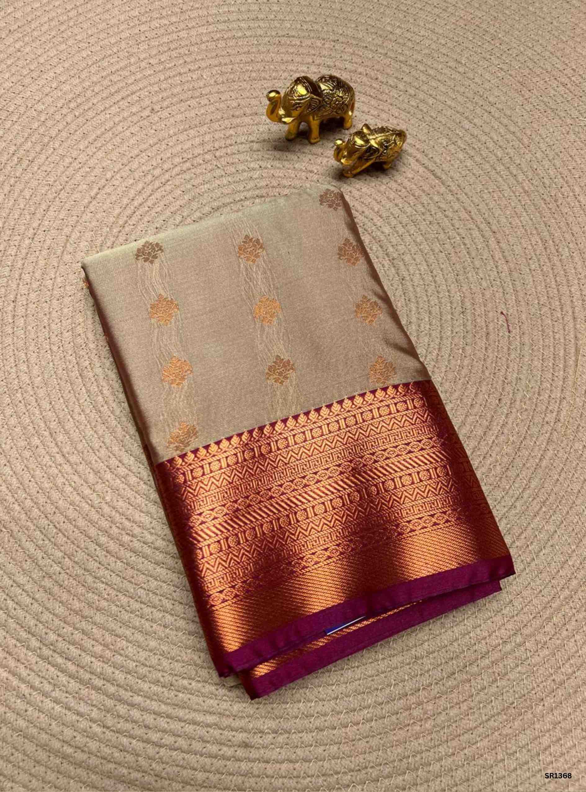 Champagne & magenta - Semi Silk Saree