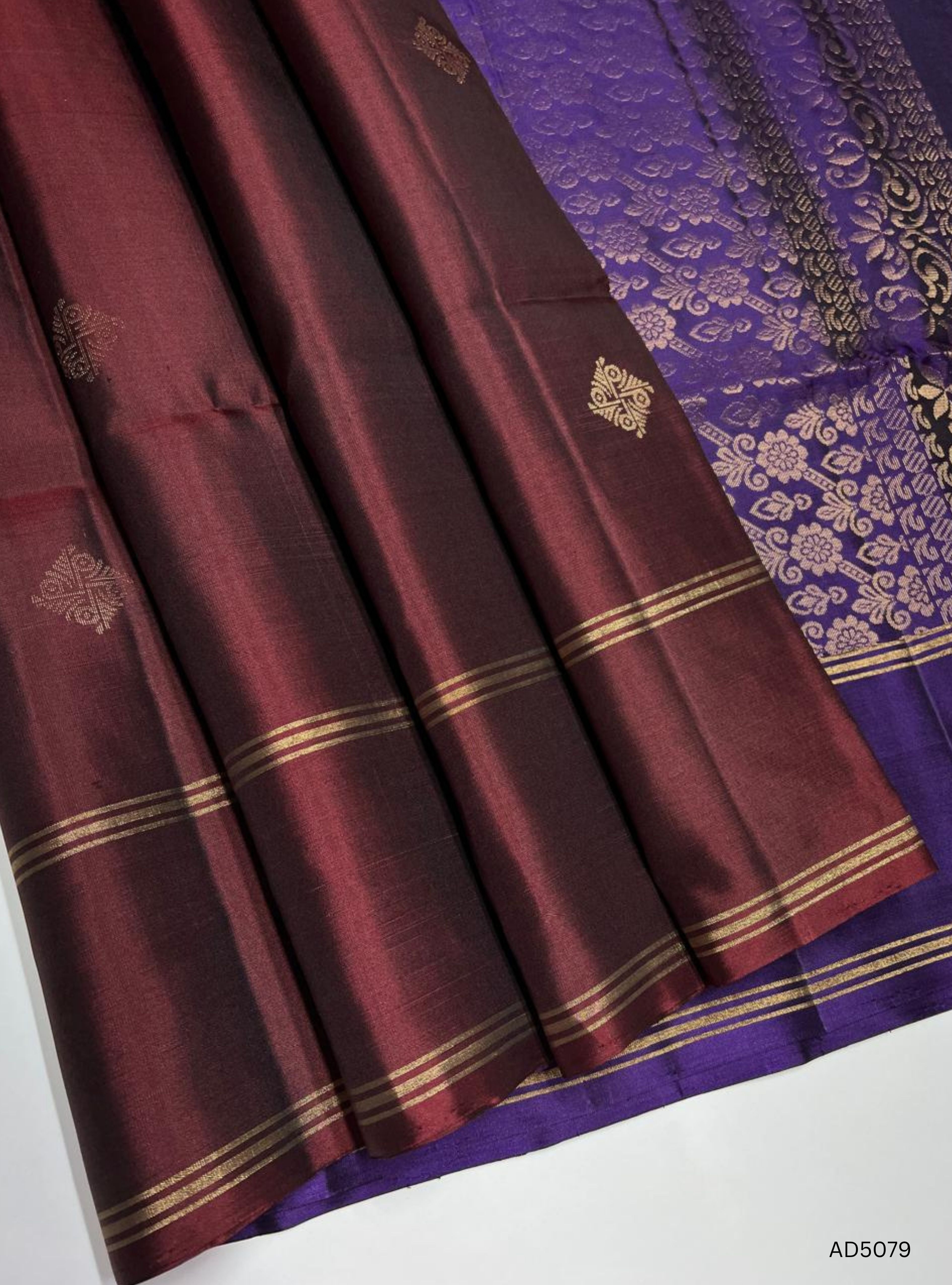 Coffee Brown & Purple - Soft Silk Saree