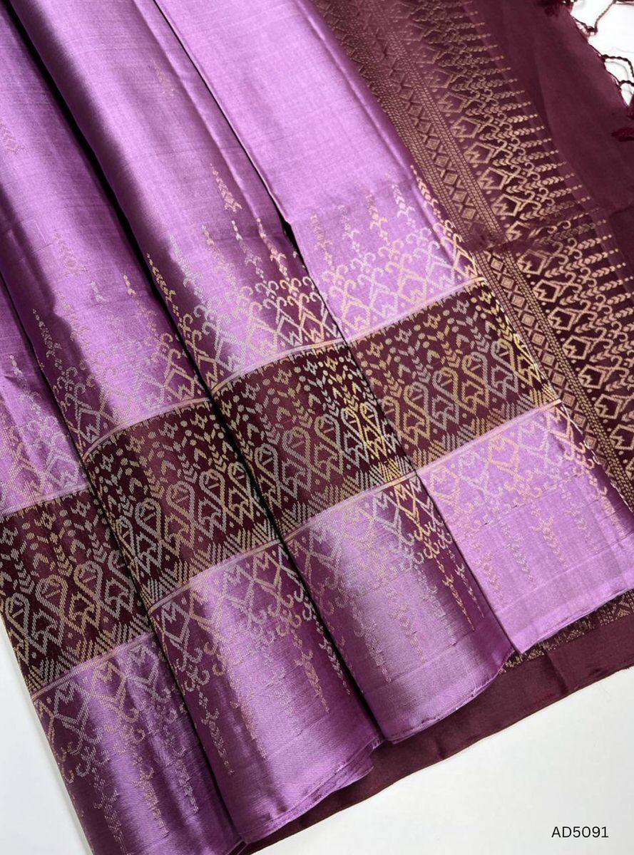 Lilac & Burgundy - Fancy Border Soft Silk Saree