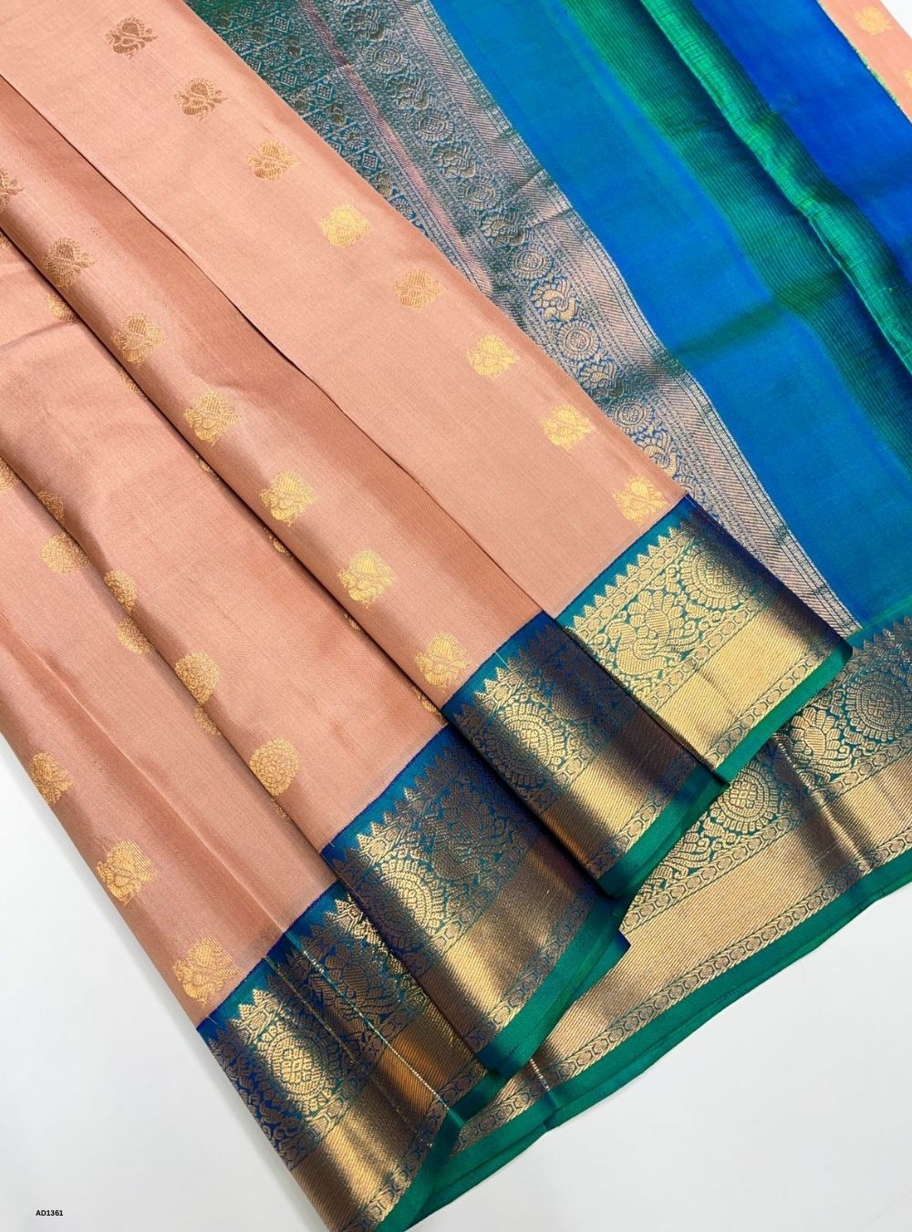 Light Peach & Green -  Soft Silk Saree