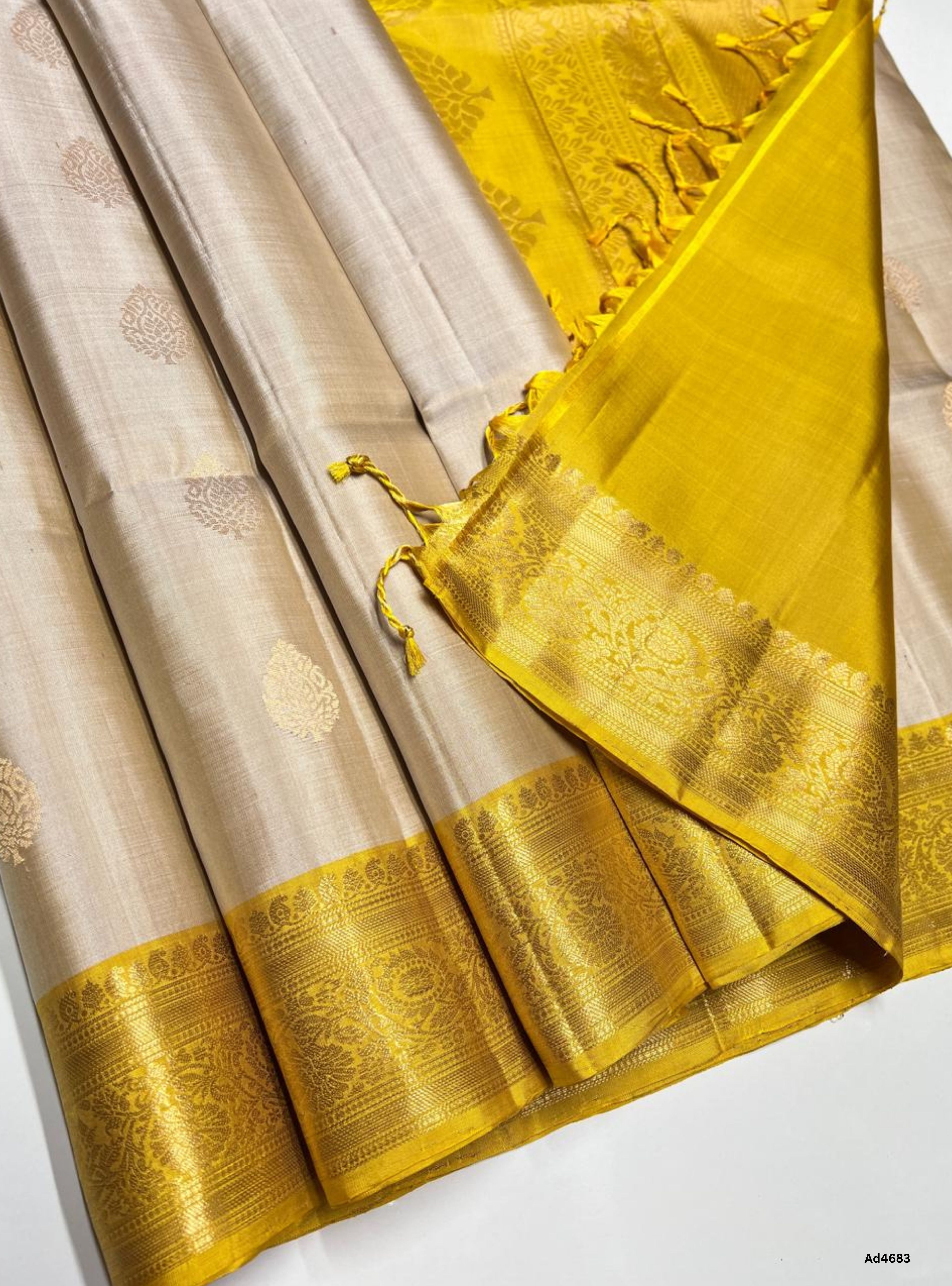 Ivory & Yellow - Kanchi Border Soft Silk Saree